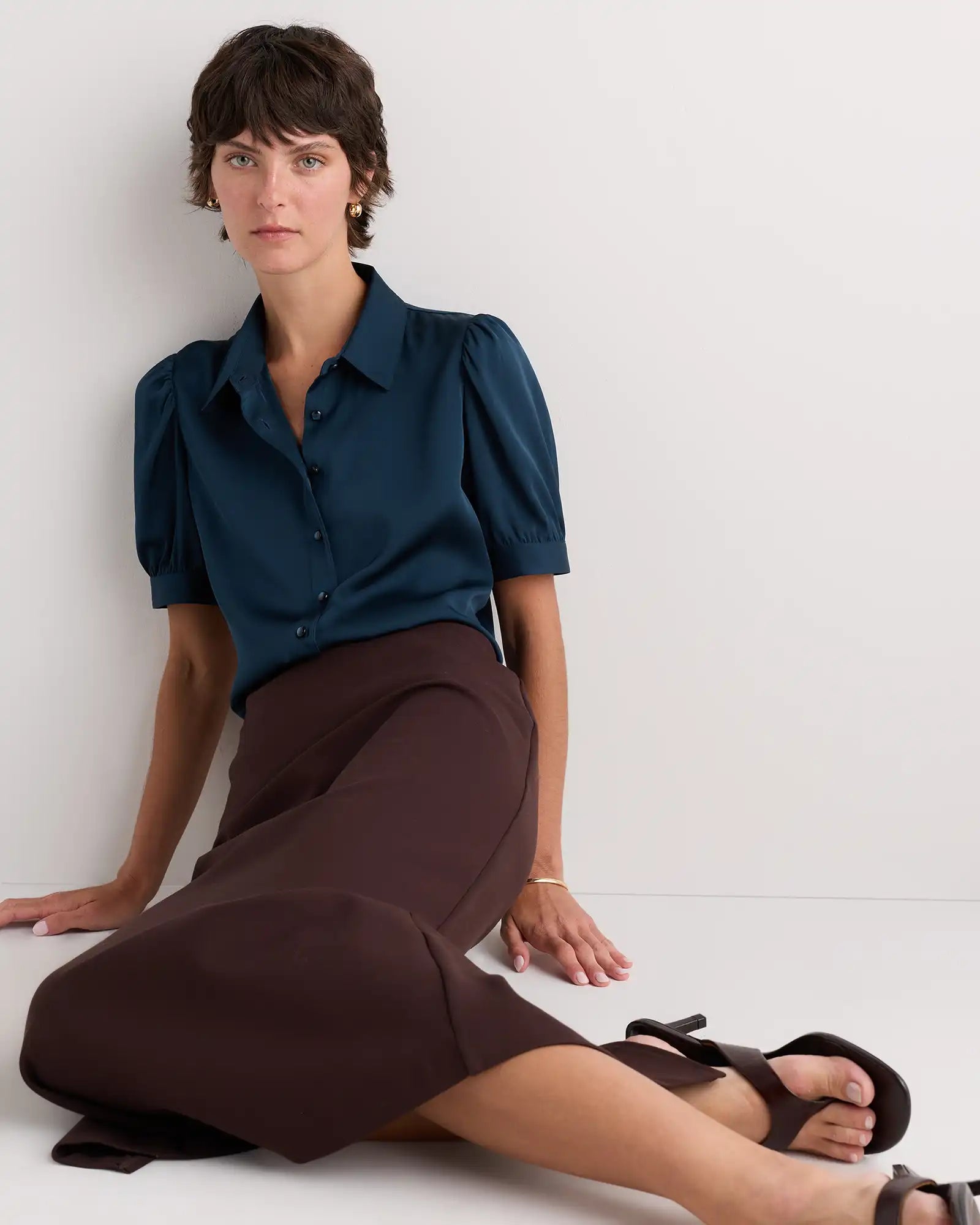Washable Stretch Silk Puff Sleeve Blouse