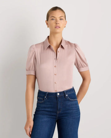 Washable Stretch Silk Puff Sleeve Blouse