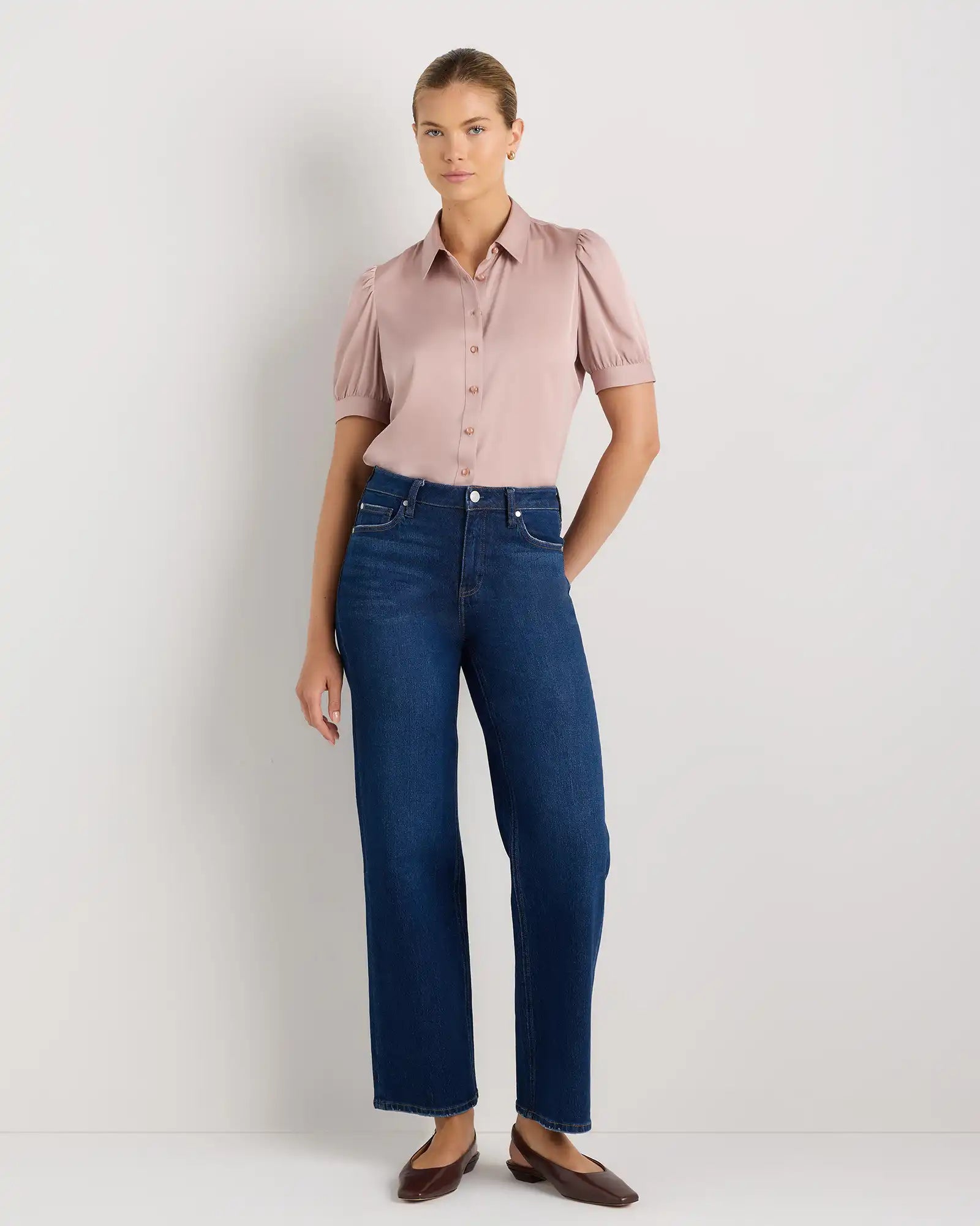 Washable Stretch Silk Puff Sleeve Blouse