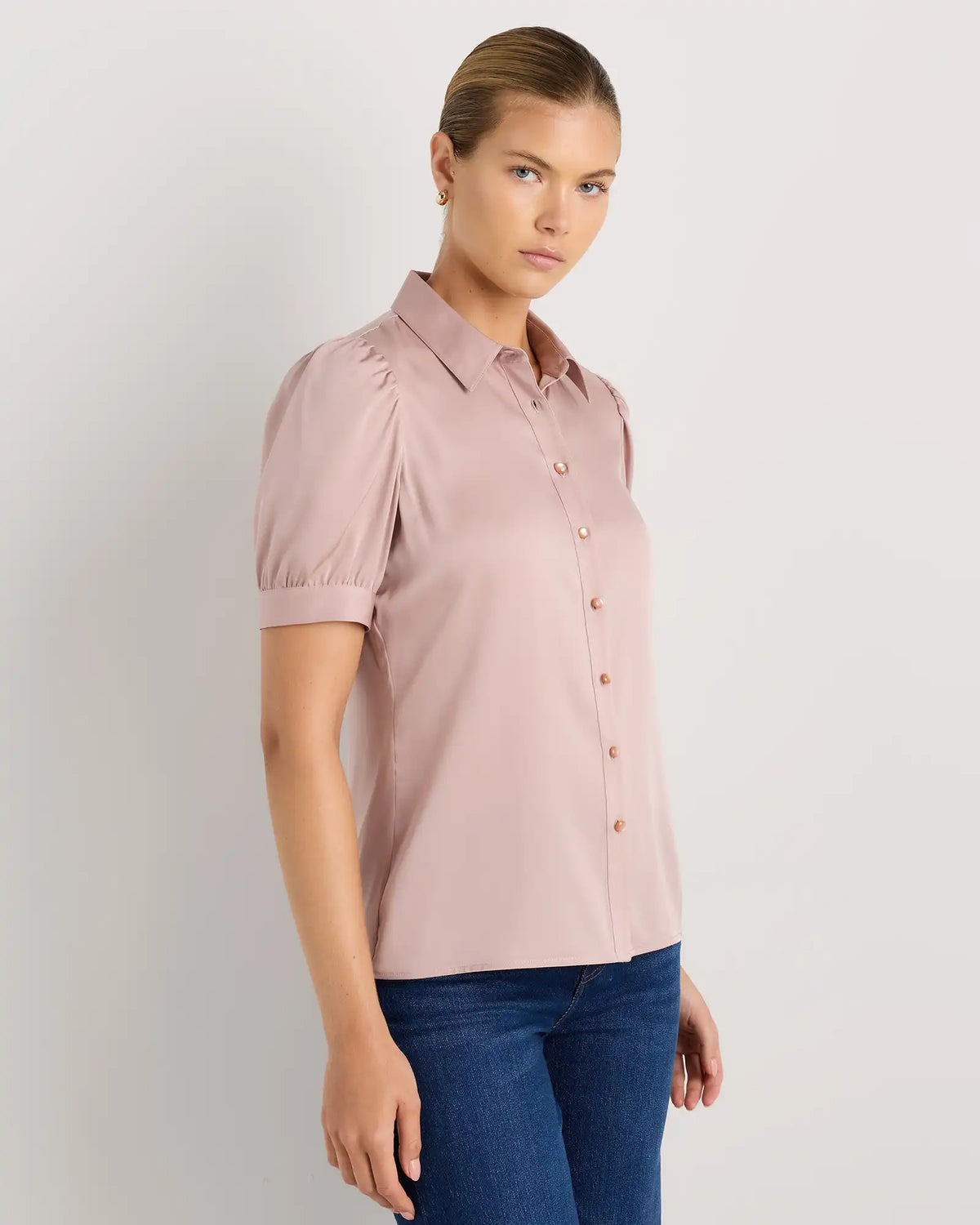 Washable Stretch Silk Puff Sleeve Blouse