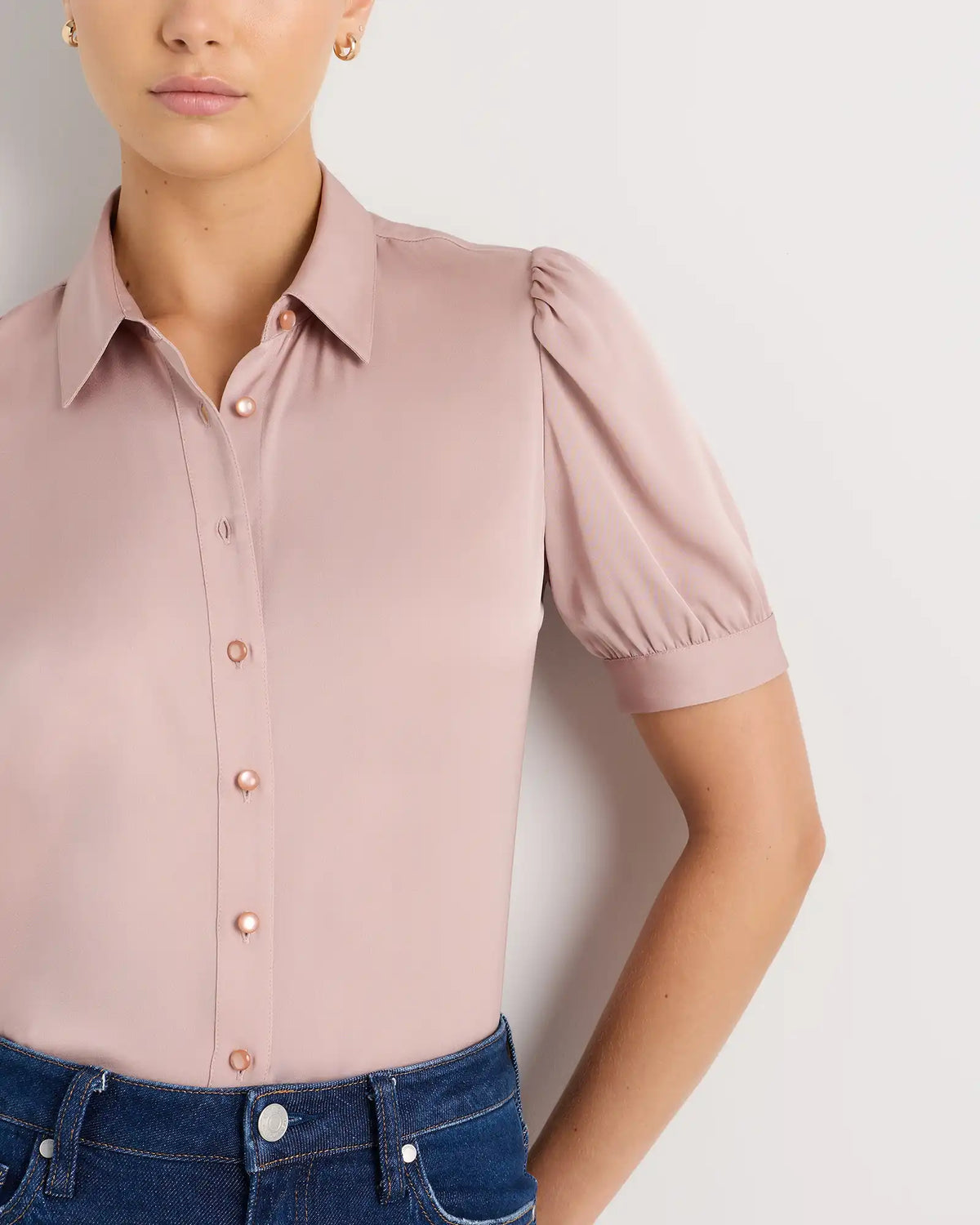 Washable Stretch Silk Puff Sleeve Blouse
