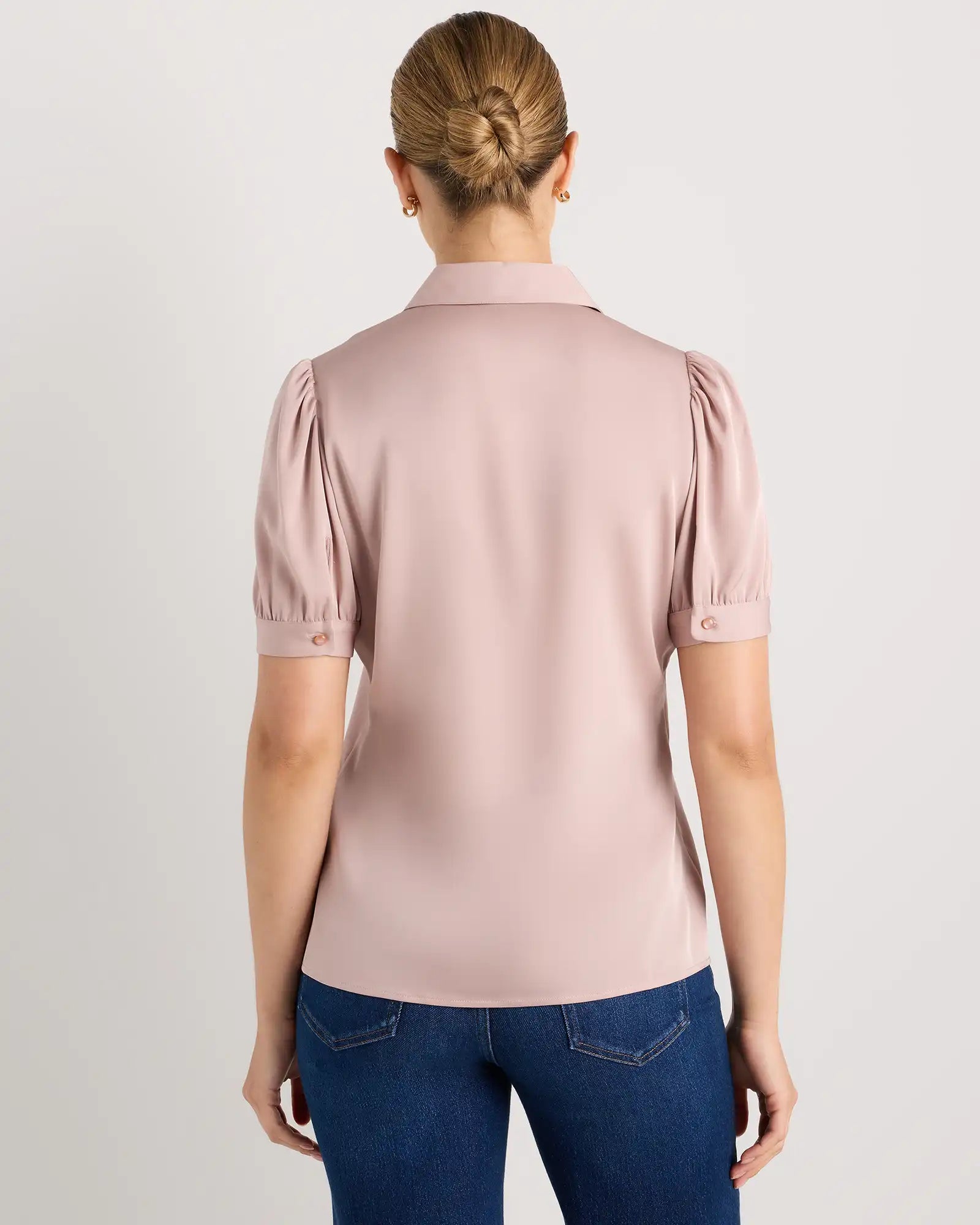 Washable Stretch Silk Puff Sleeve Blouse