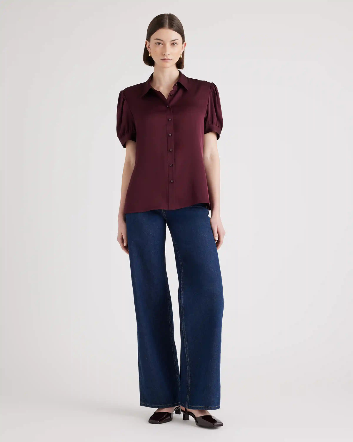 Washable Stretch Silk Puff Sleeve Blouse