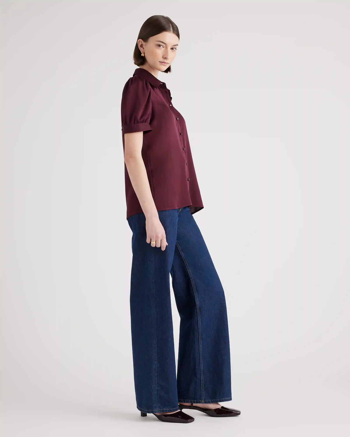 Washable Stretch Silk Puff Sleeve Blouse