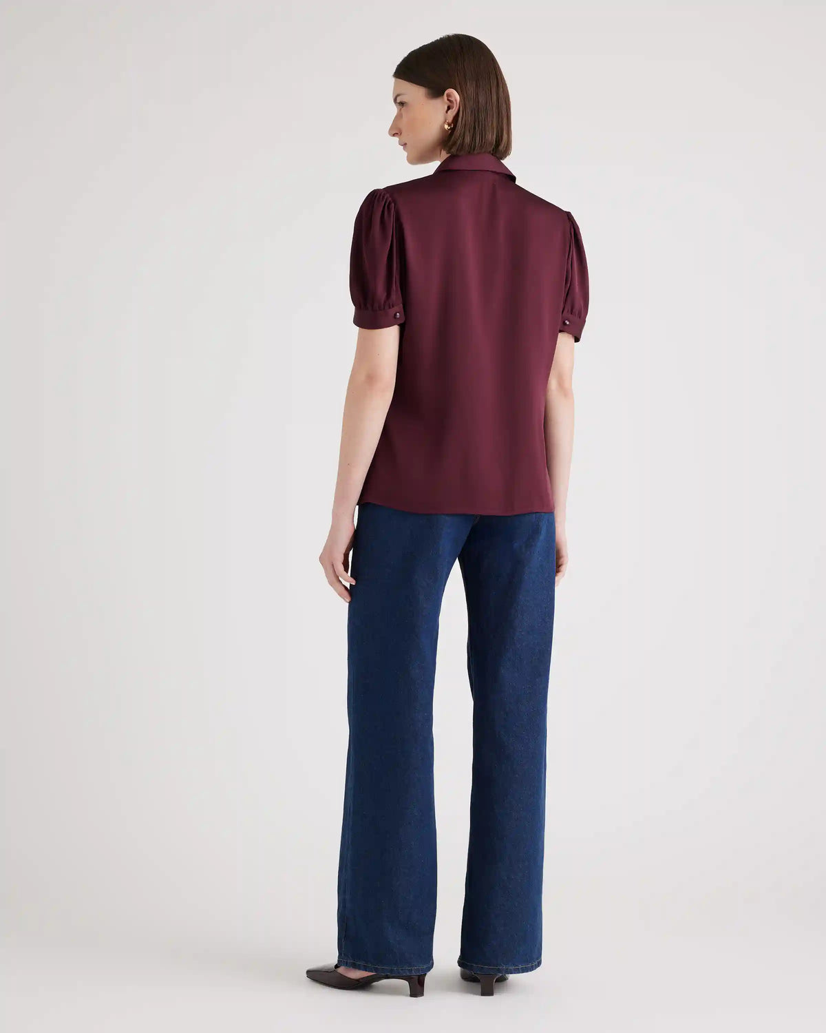 Washable Stretch Silk Puff Sleeve Blouse