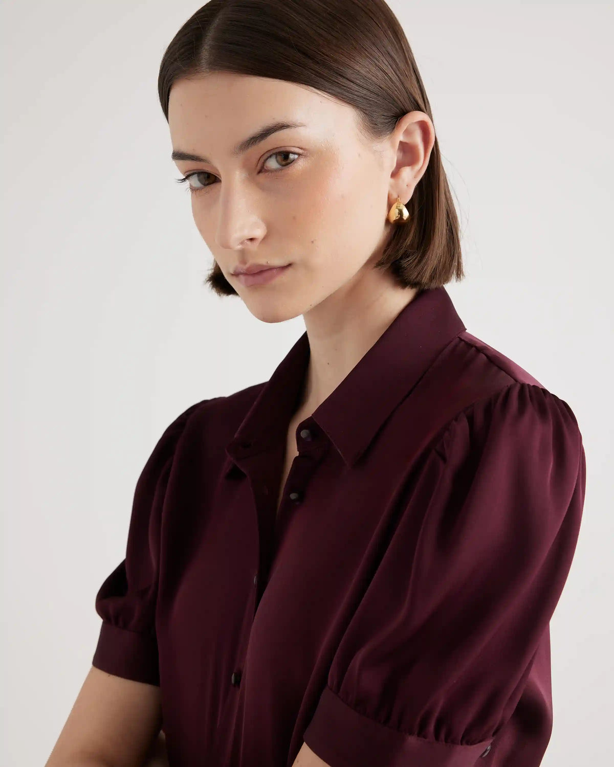 Washable Stretch Silk Puff Sleeve Blouse
