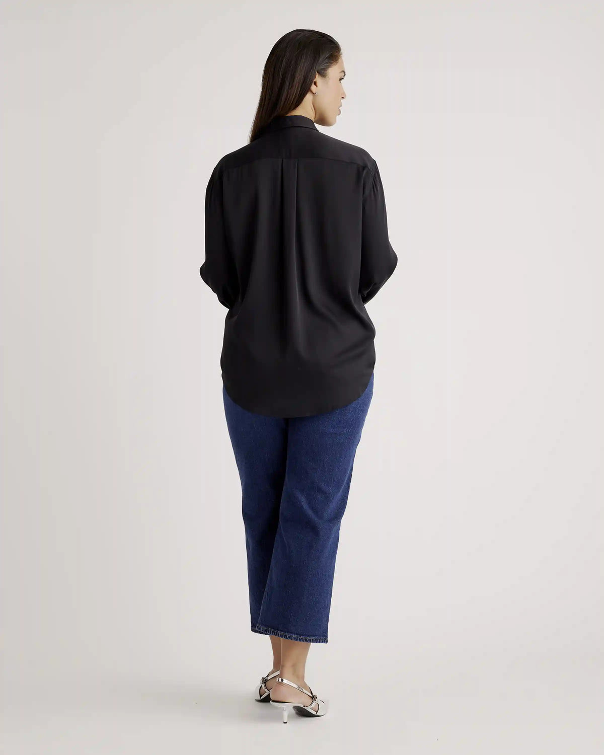 Washable Stretch Silk Utility Long Sleeve Blouse