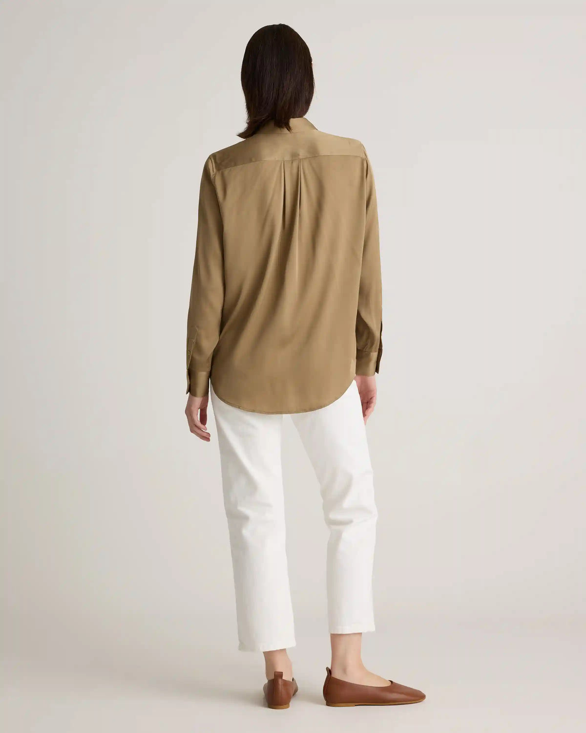 Washable Stretch Silk Utility Long Sleeve Blouse