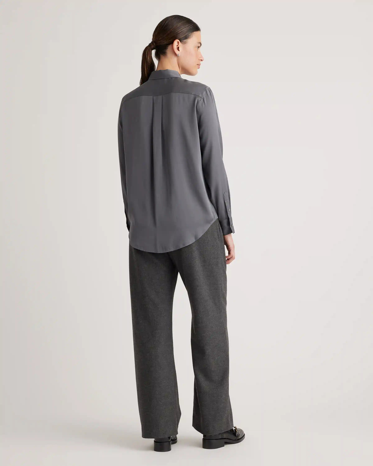 Washable Stretch Silk Utility Long Sleeve Blouse