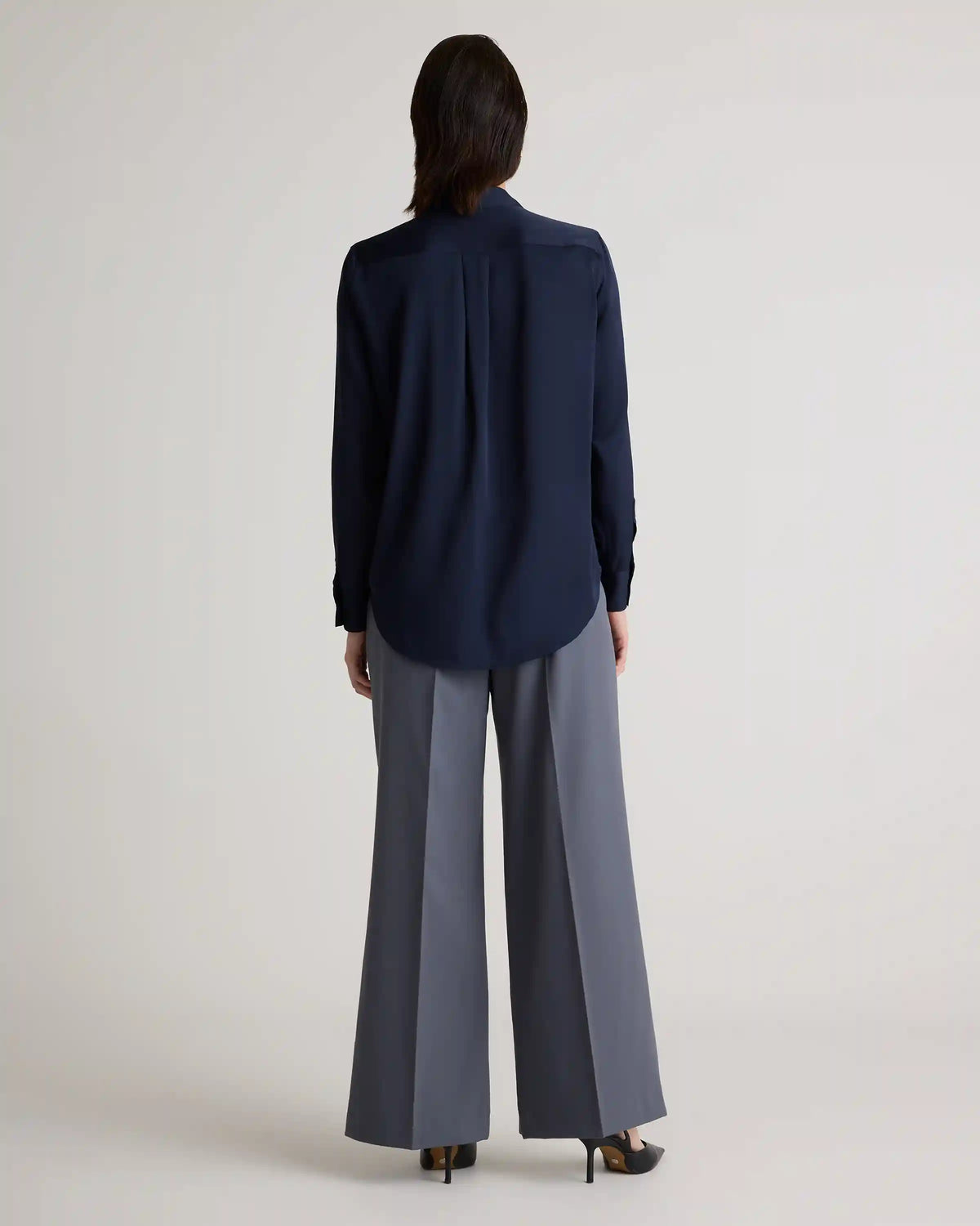 Washable Stretch Silk Utility Long Sleeve Blouse