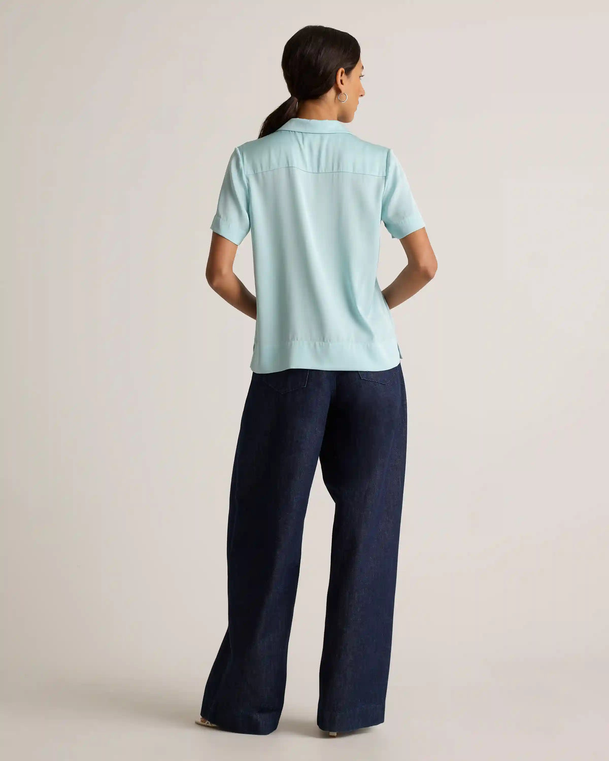 Washable Stretch Silk Short Sleeve Notch Collar Blouse