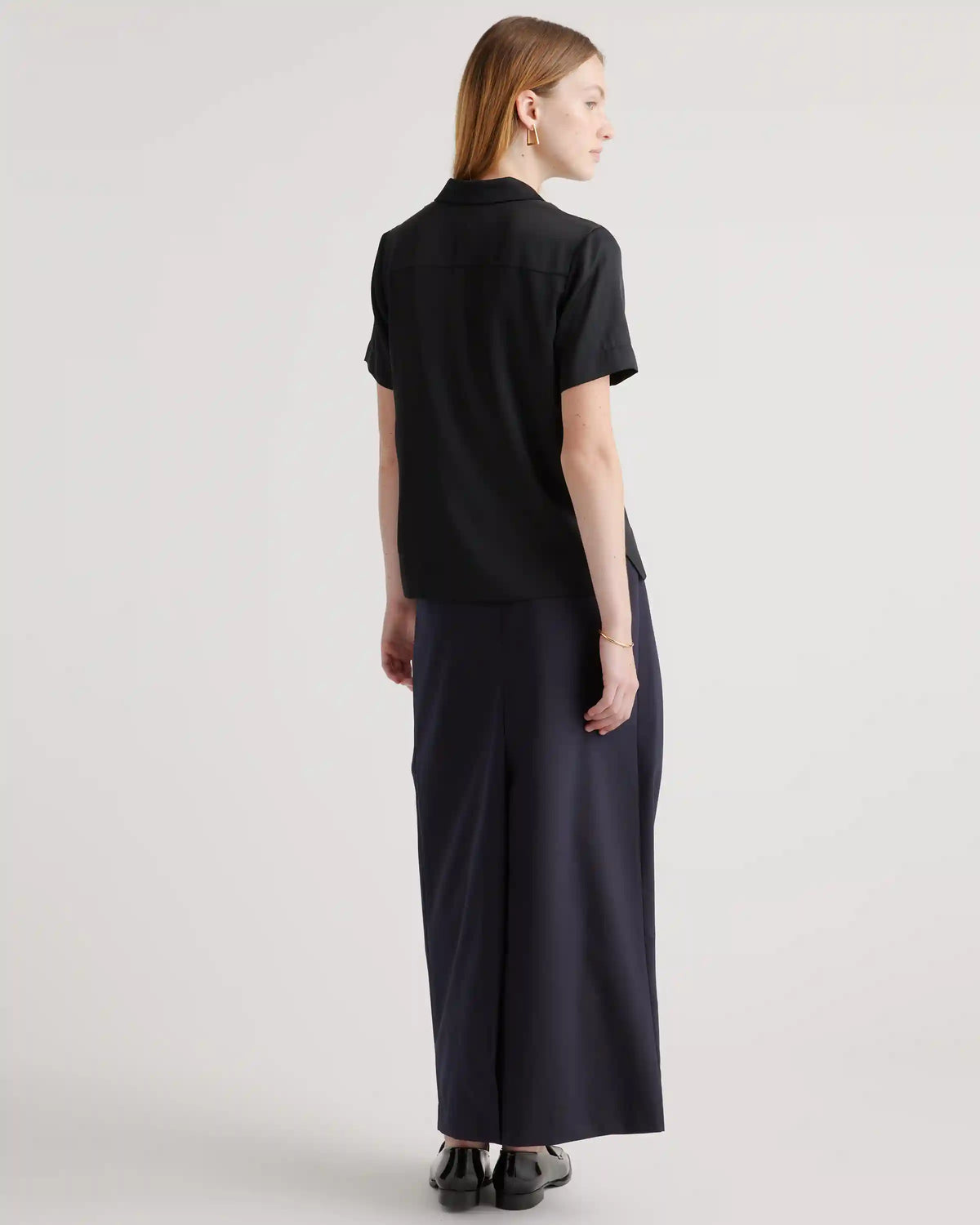Washable Stretch Silk Short Sleeve Notch Collar Blouse