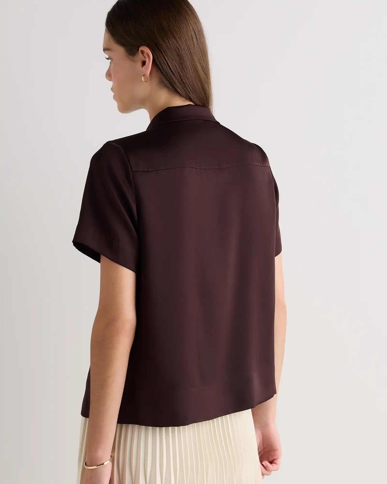 Washable Stretch Silk Short Sleeve Notch Collar Blouse