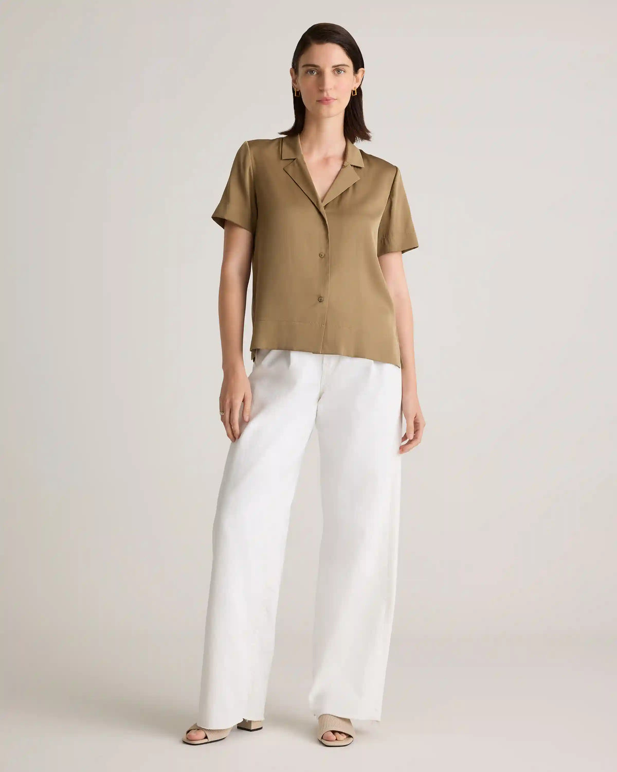 Washable Stretch Silk Short Sleeve Notch Collar Blouse