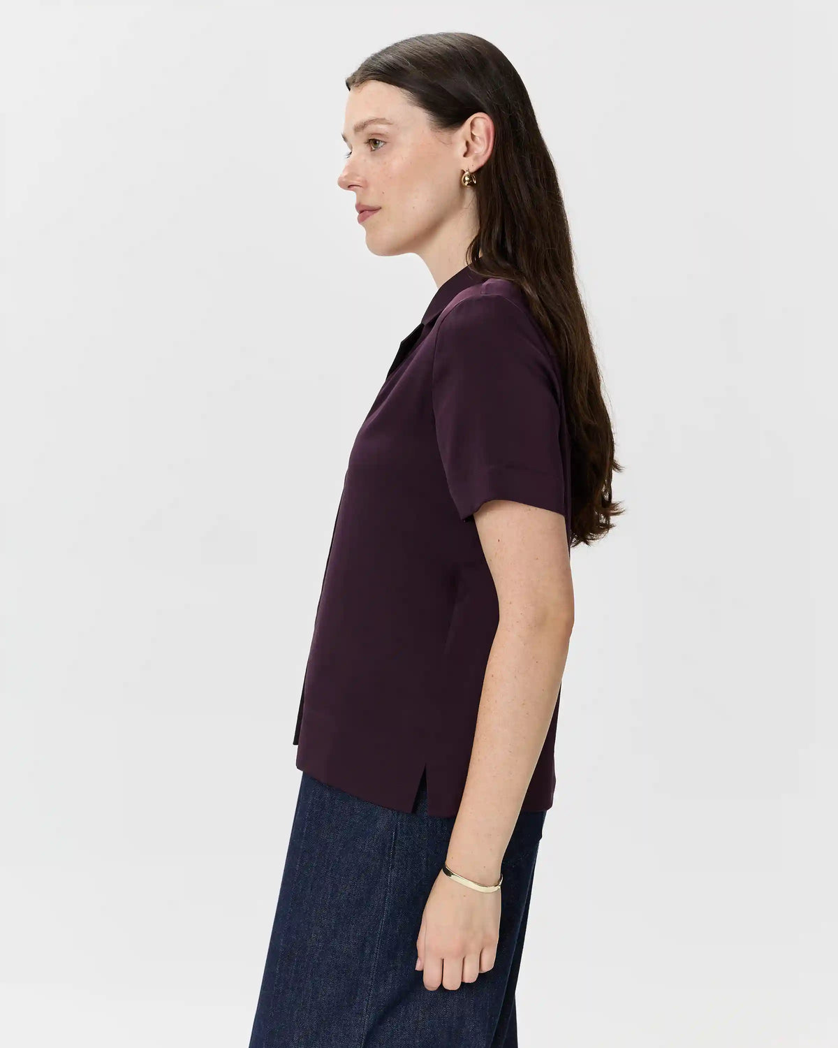 Washable Stretch Silk Short Sleeve Notch Collar Blouse