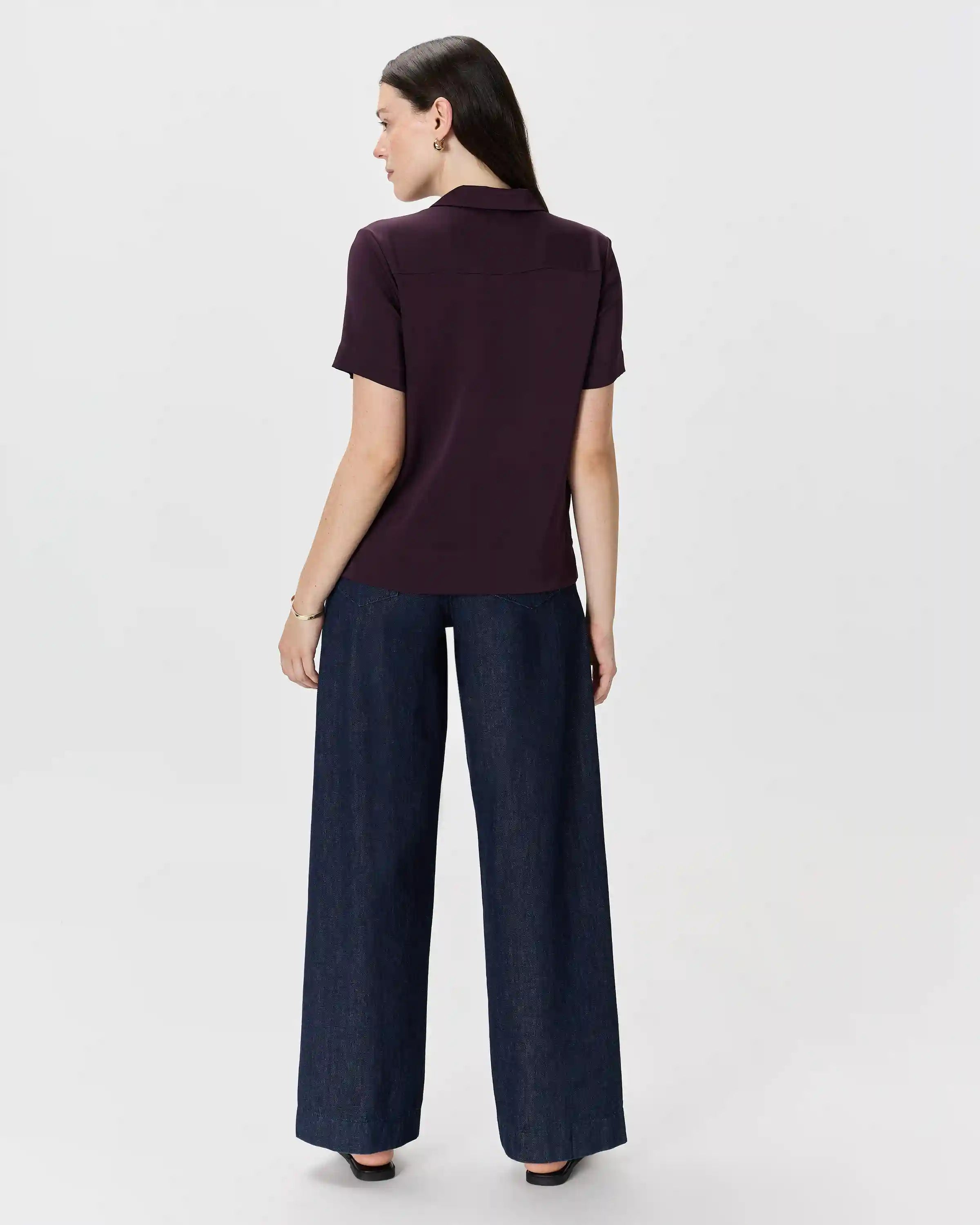 Washable Stretch Silk Short Sleeve Notch Collar Blouse