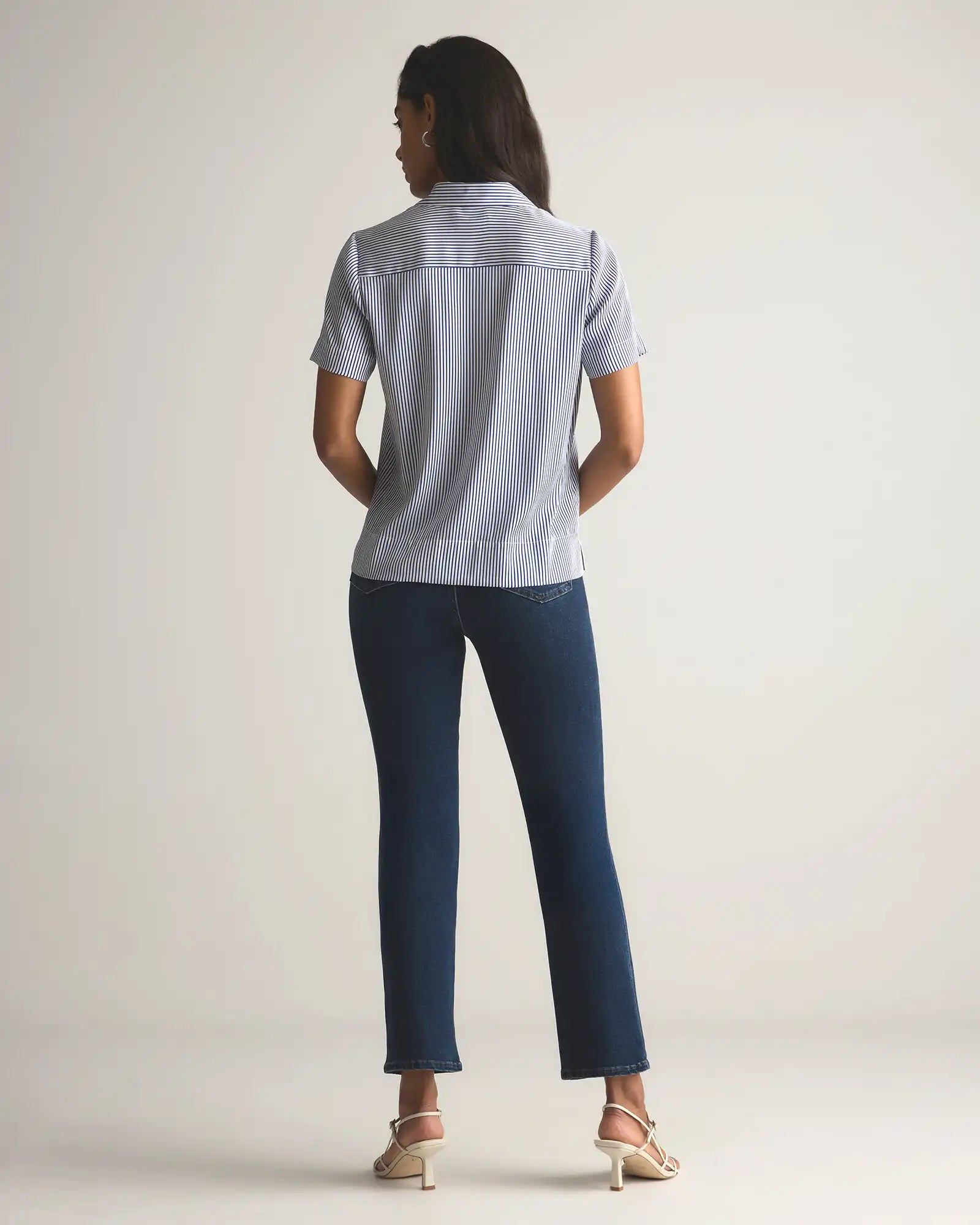 Washable Stretch Silk Short Sleeve Notch Collar Blouse