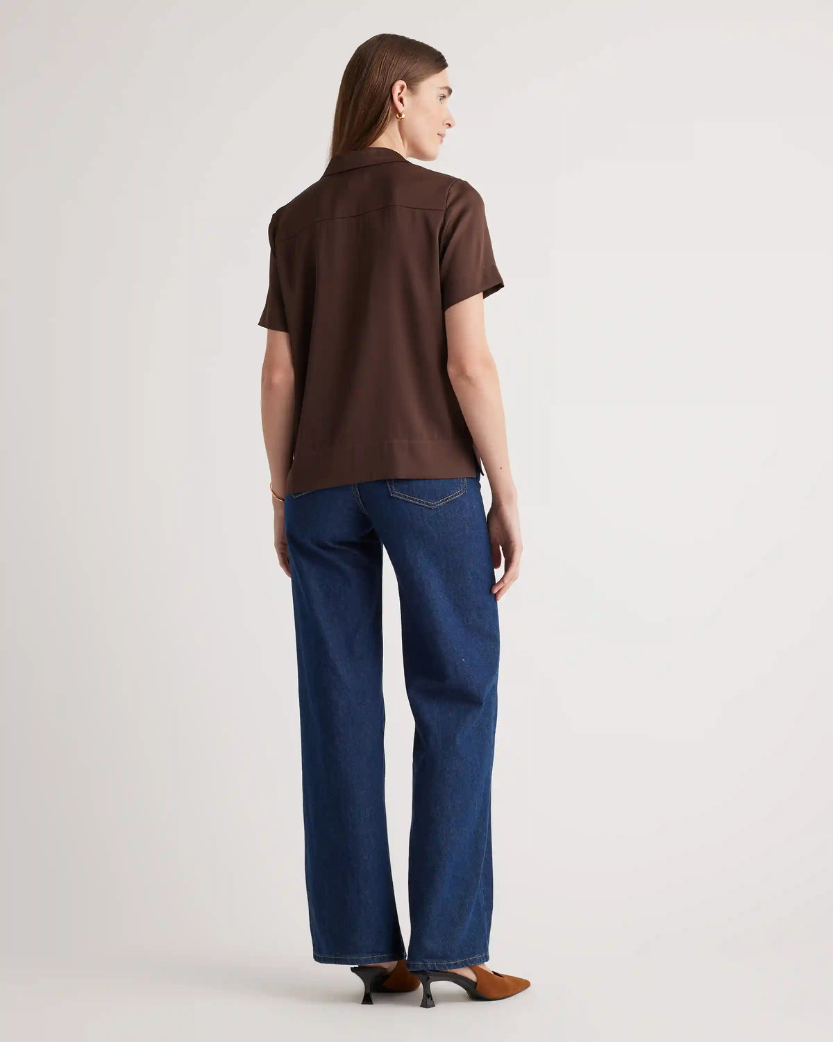 Washable Stretch Silk Short Sleeve Notch Collar Blouse