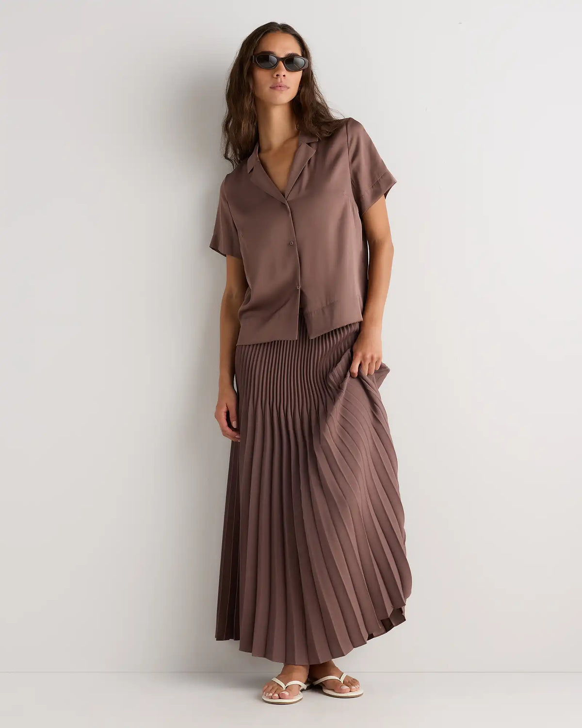 Washable Stretch Silk Short Sleeve Notch Collar Blouse