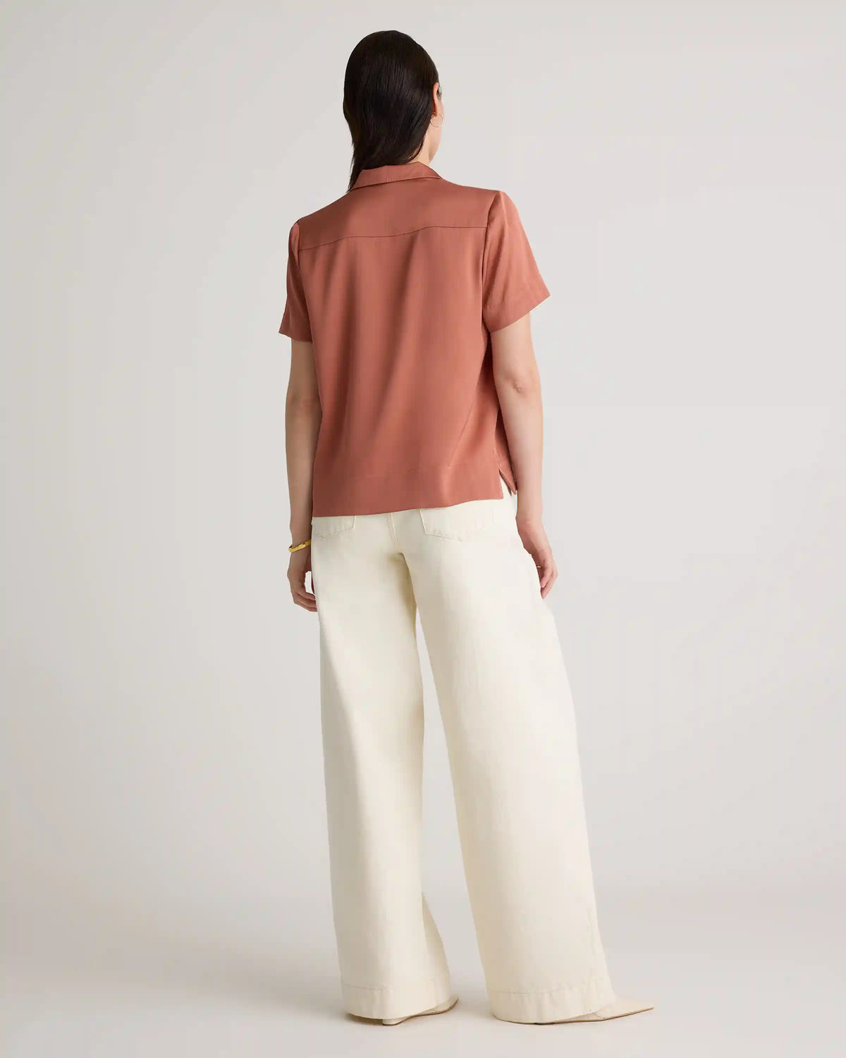 Washable Stretch Silk Short Sleeve Notch Collar Blouse
