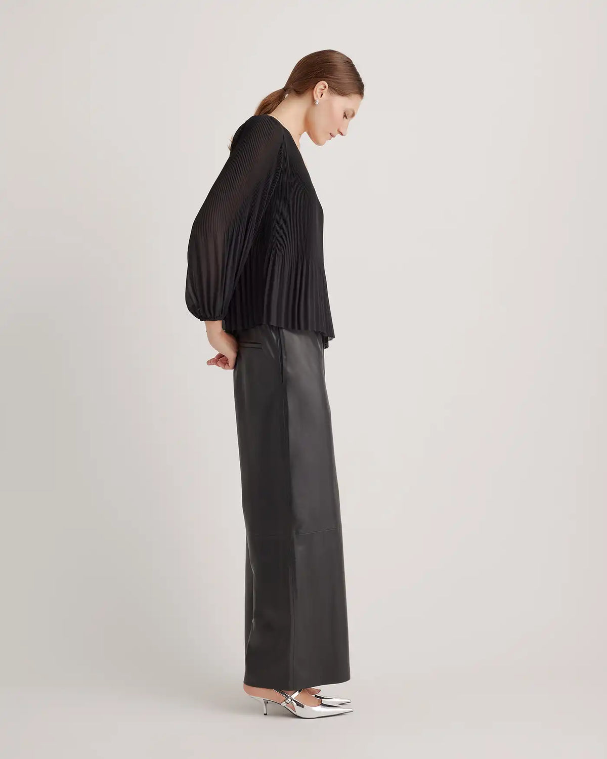 Chiffon Pleated V-Neck Blouse
