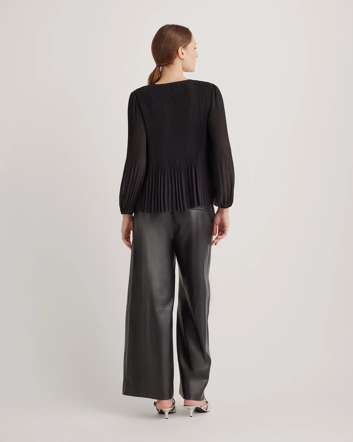 Chiffon Pleated V-Neck Blouse