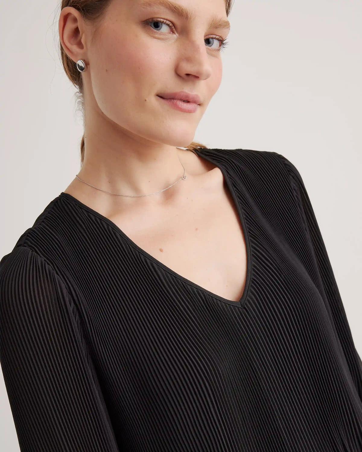 Chiffon Pleated V-Neck Blouse
