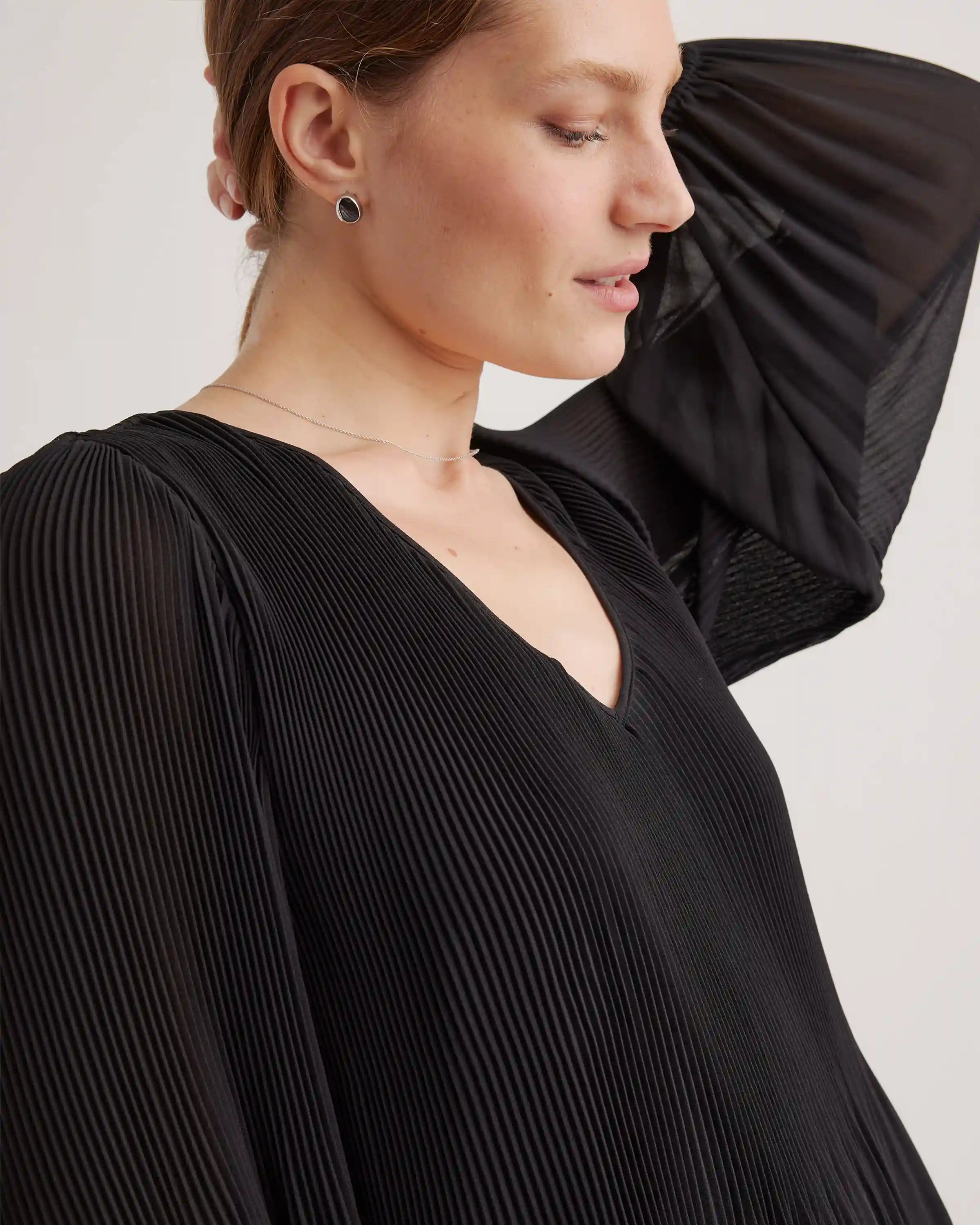 Chiffon Pleated V-Neck Blouse