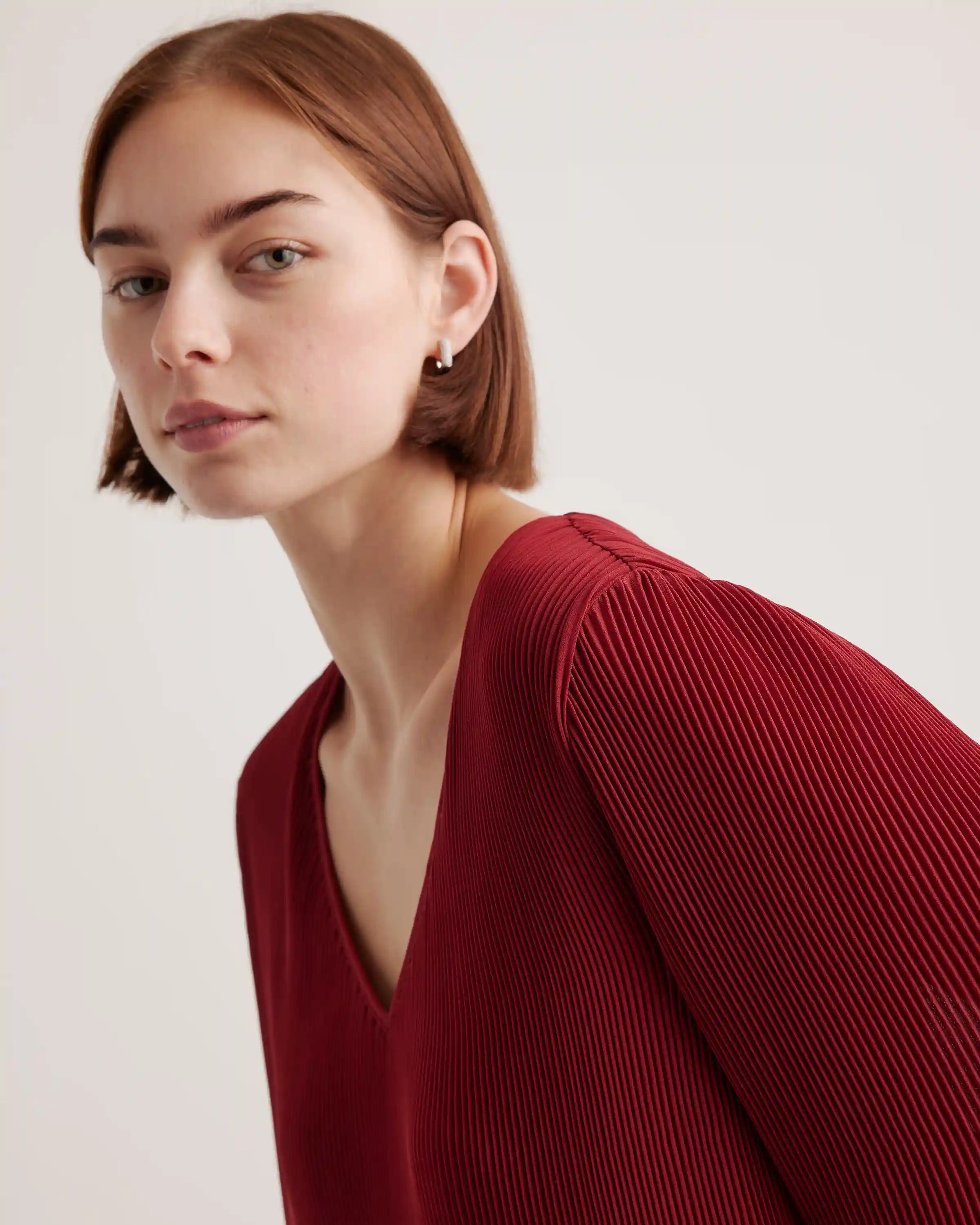 Chiffon Pleated V-Neck Blouse