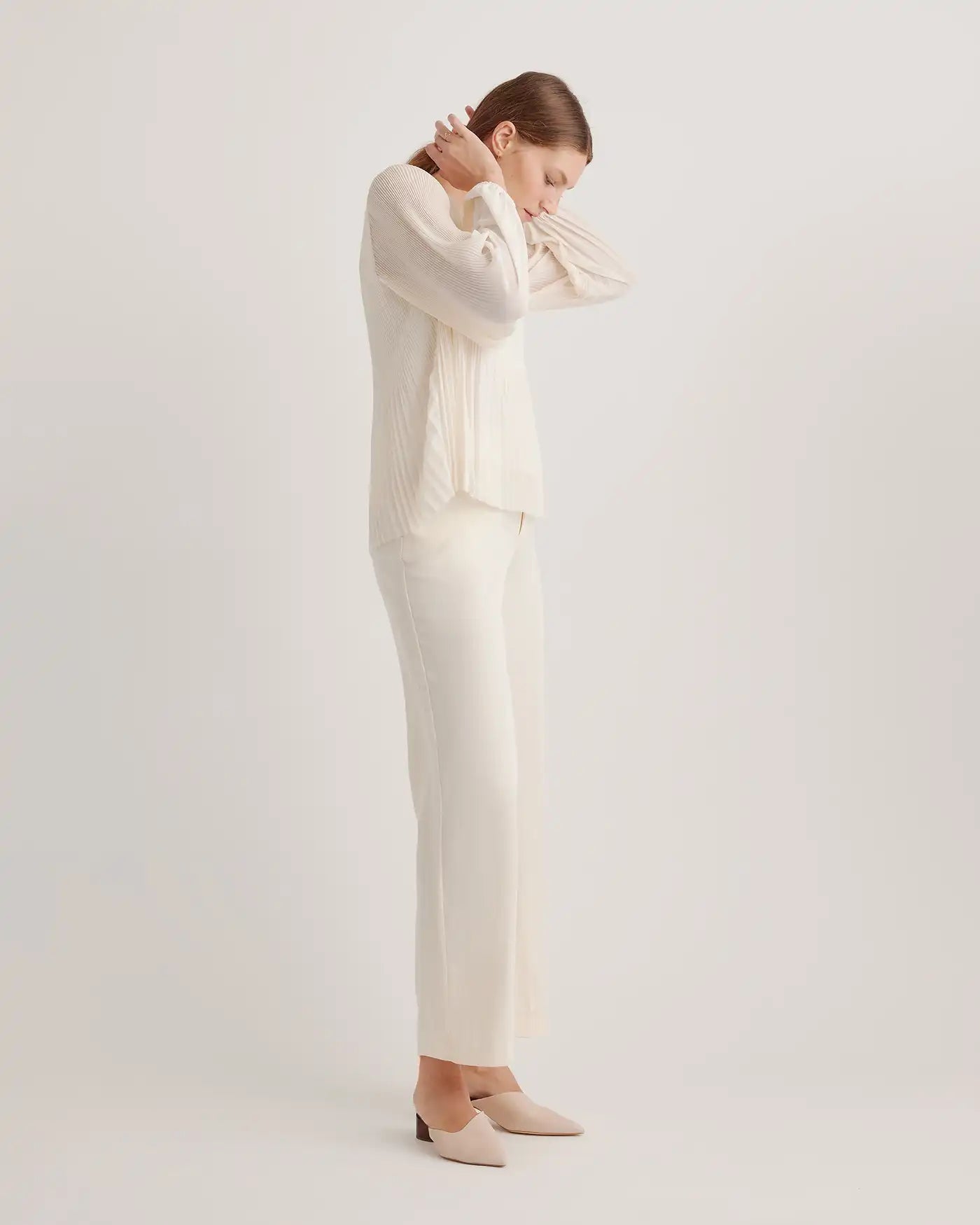 Chiffon Pleated V-Neck Blouse