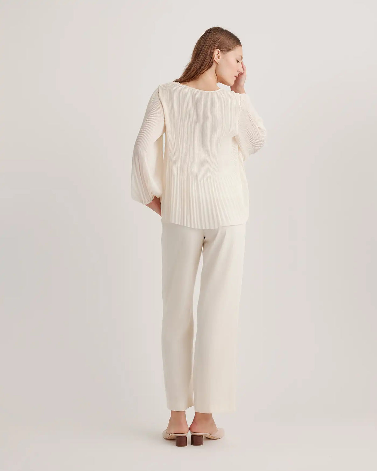 Chiffon Pleated V-Neck Blouse