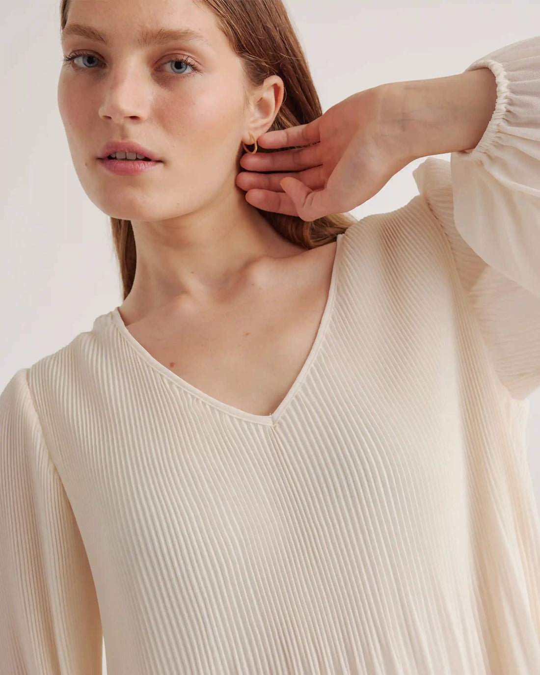 Chiffon Pleated V-Neck Blouse