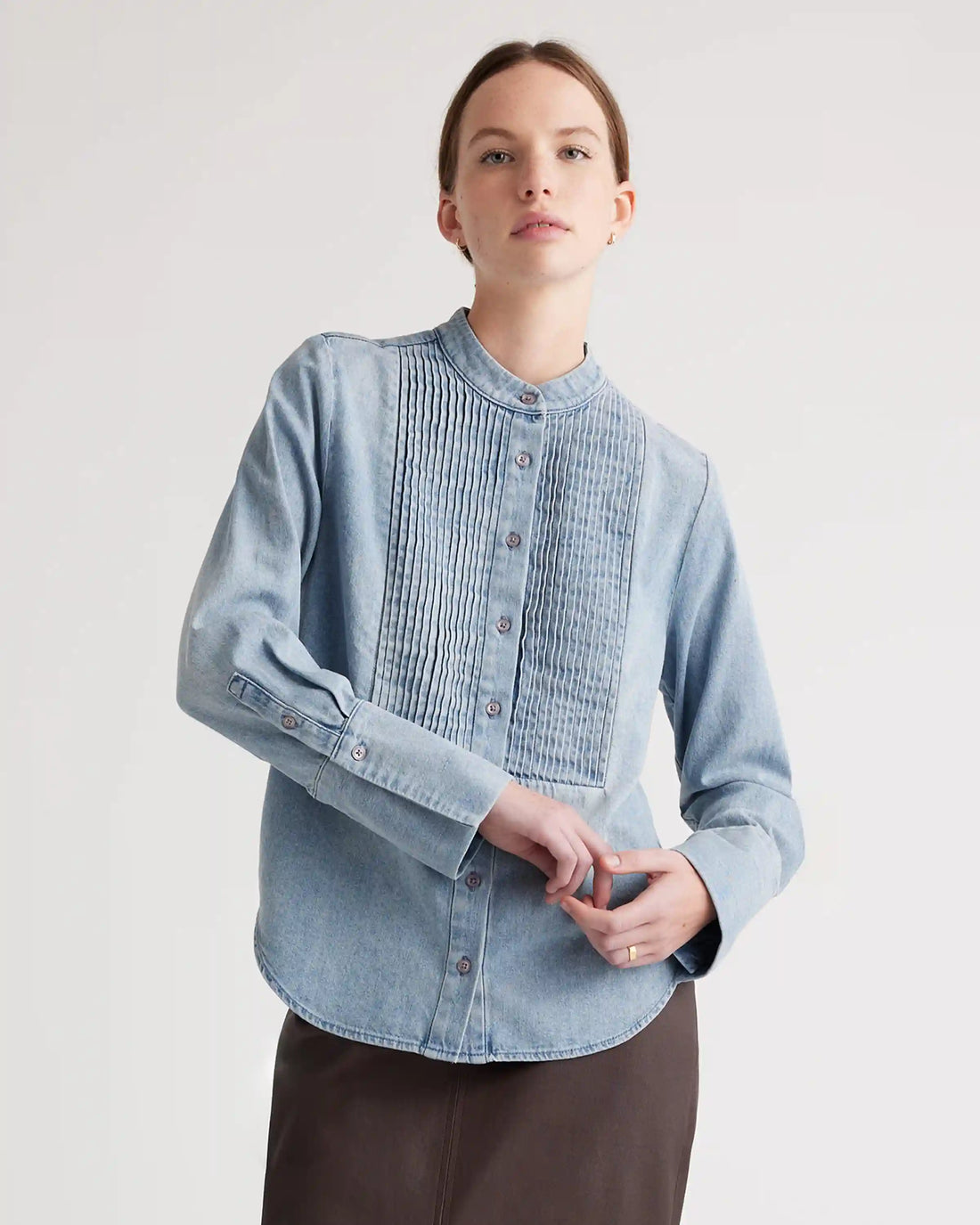 Distressed Denim Tuxedo Shirt