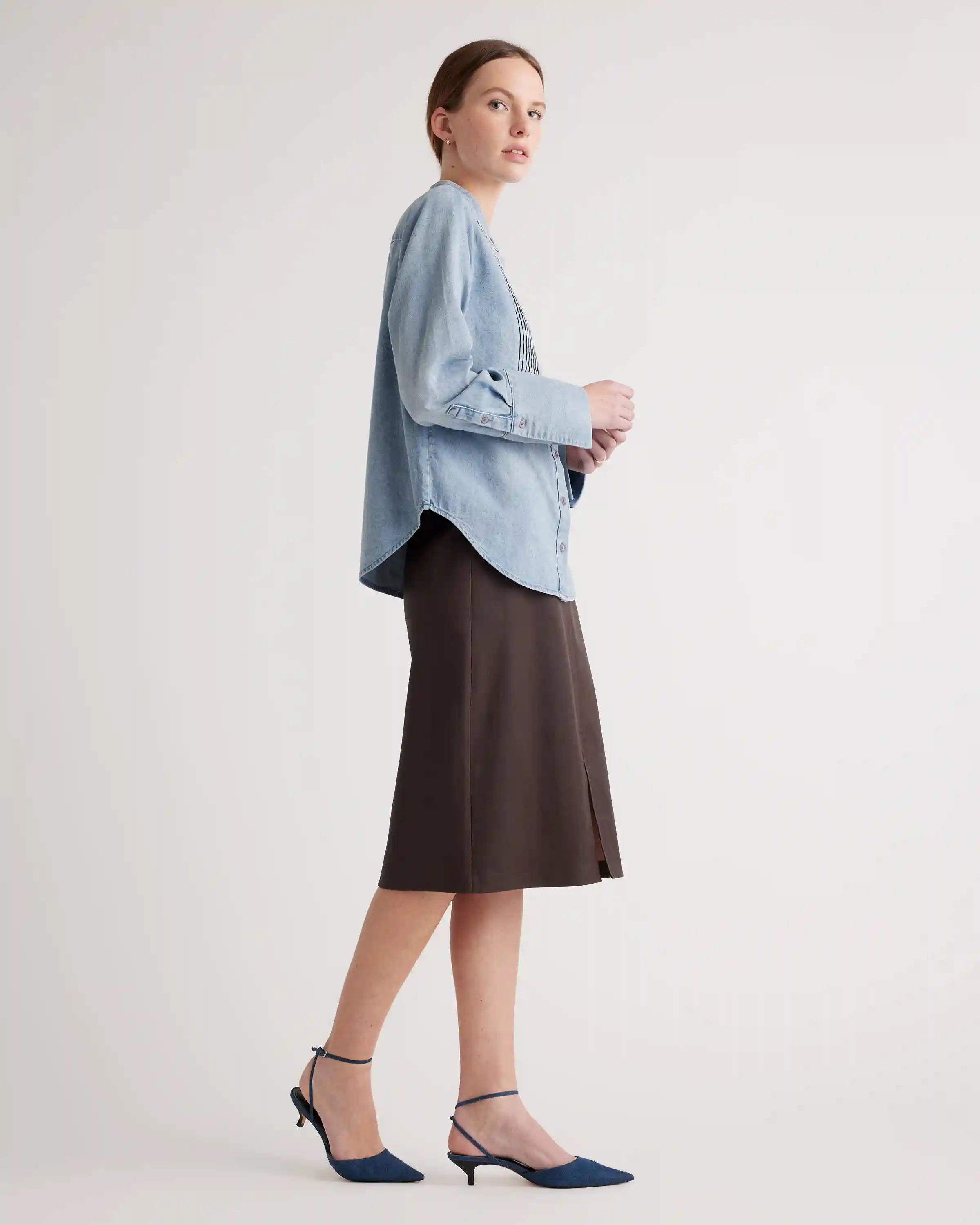 Distressed Denim Tuxedo Shirt