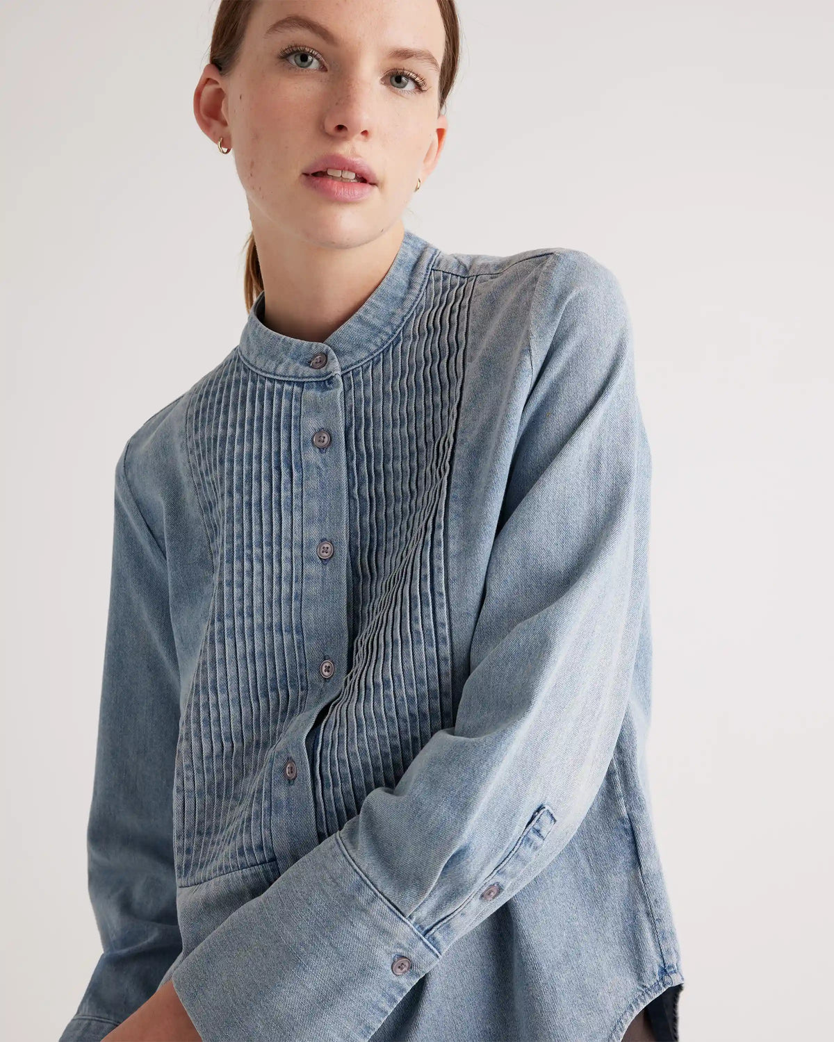 Distressed Denim Tuxedo Shirt
