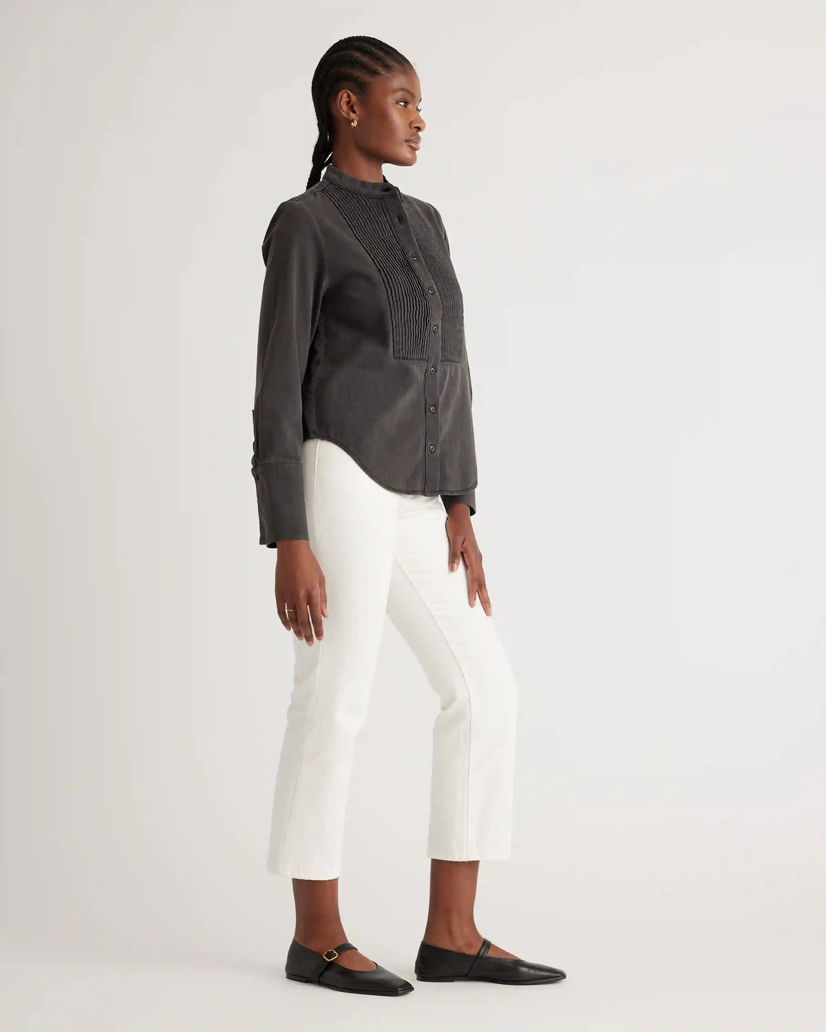 Distressed Denim Tuxedo Shirt