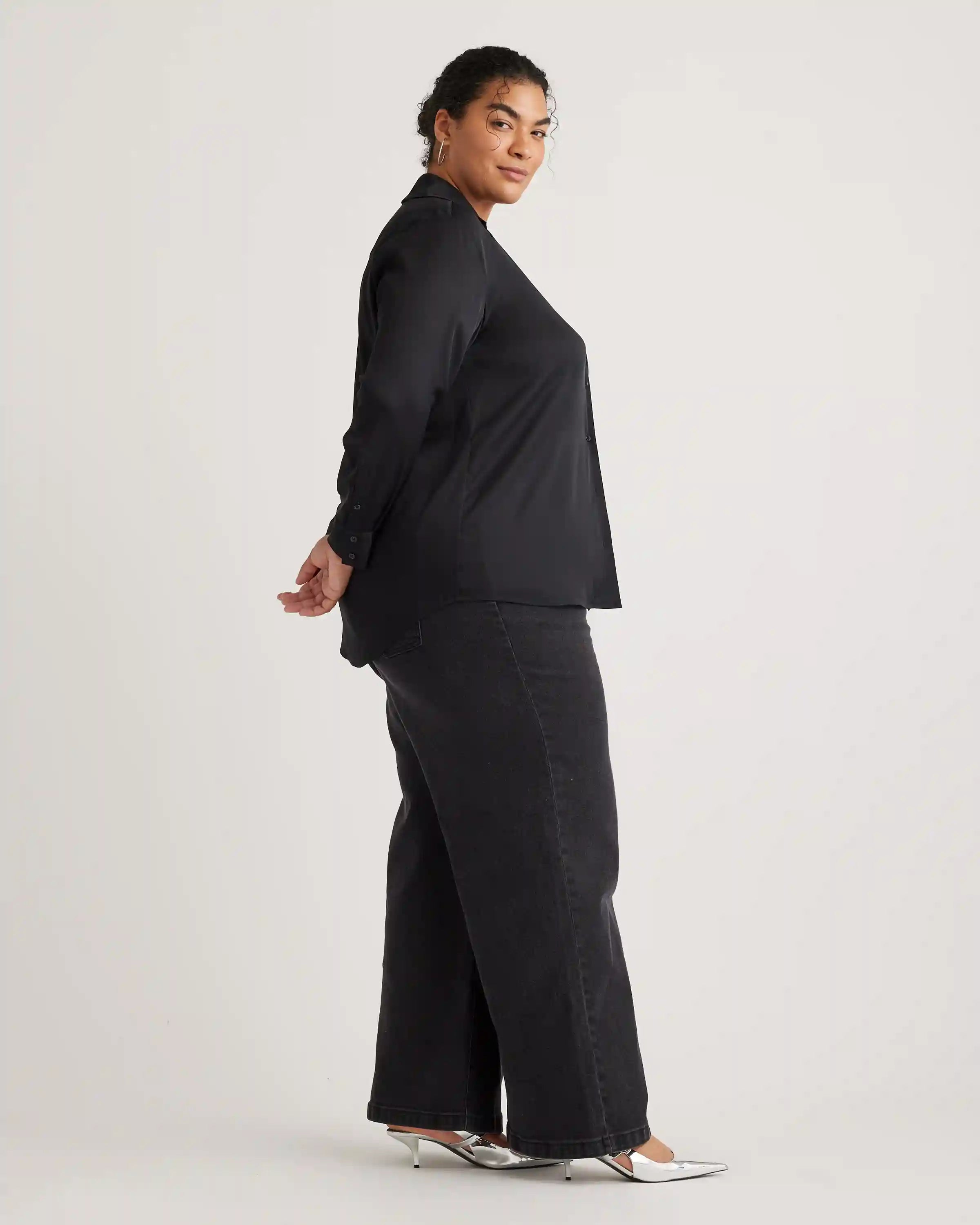 Washable Stretch Silk Notch Collar Blouse
