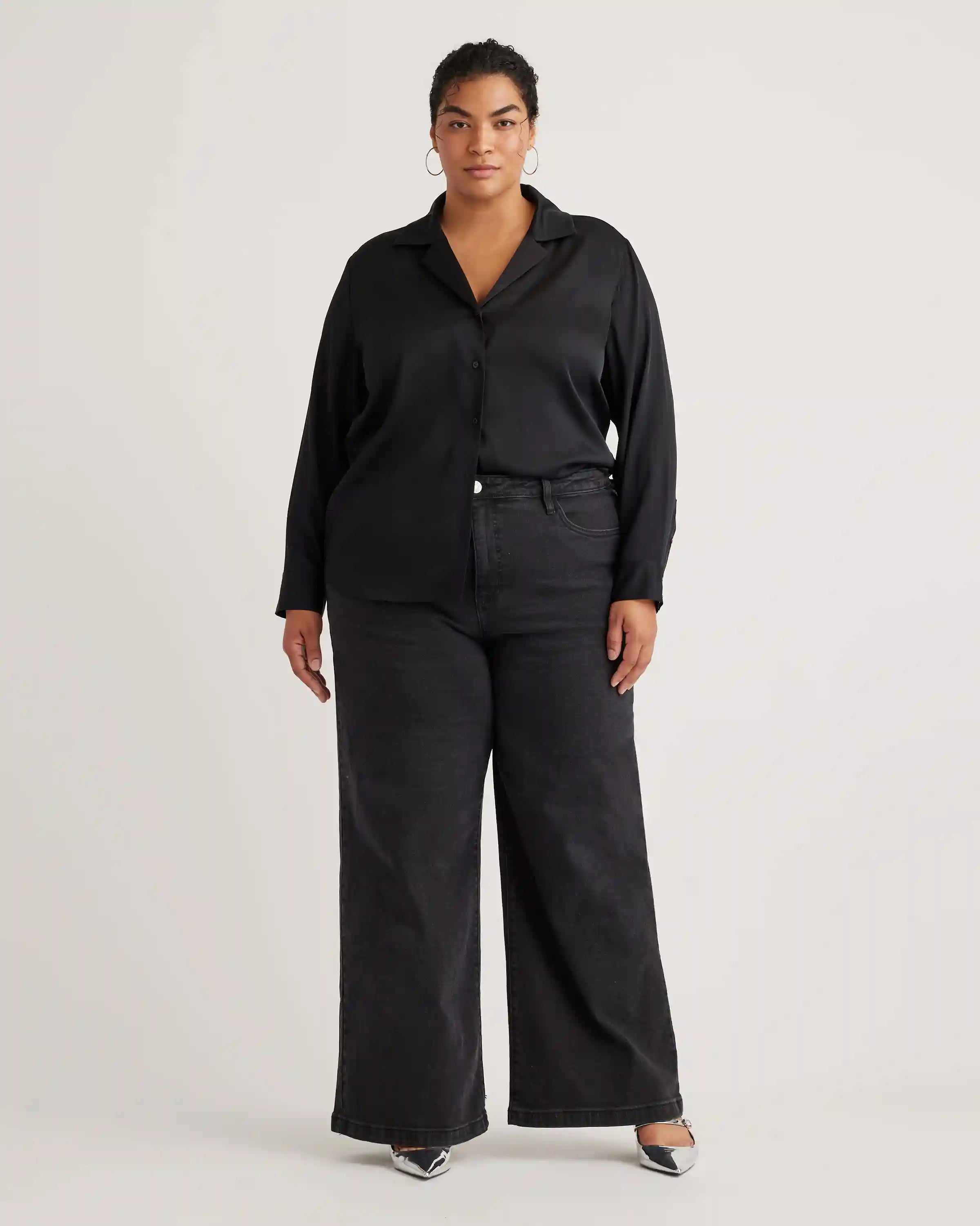 Washable Stretch Silk Notch Collar Blouse