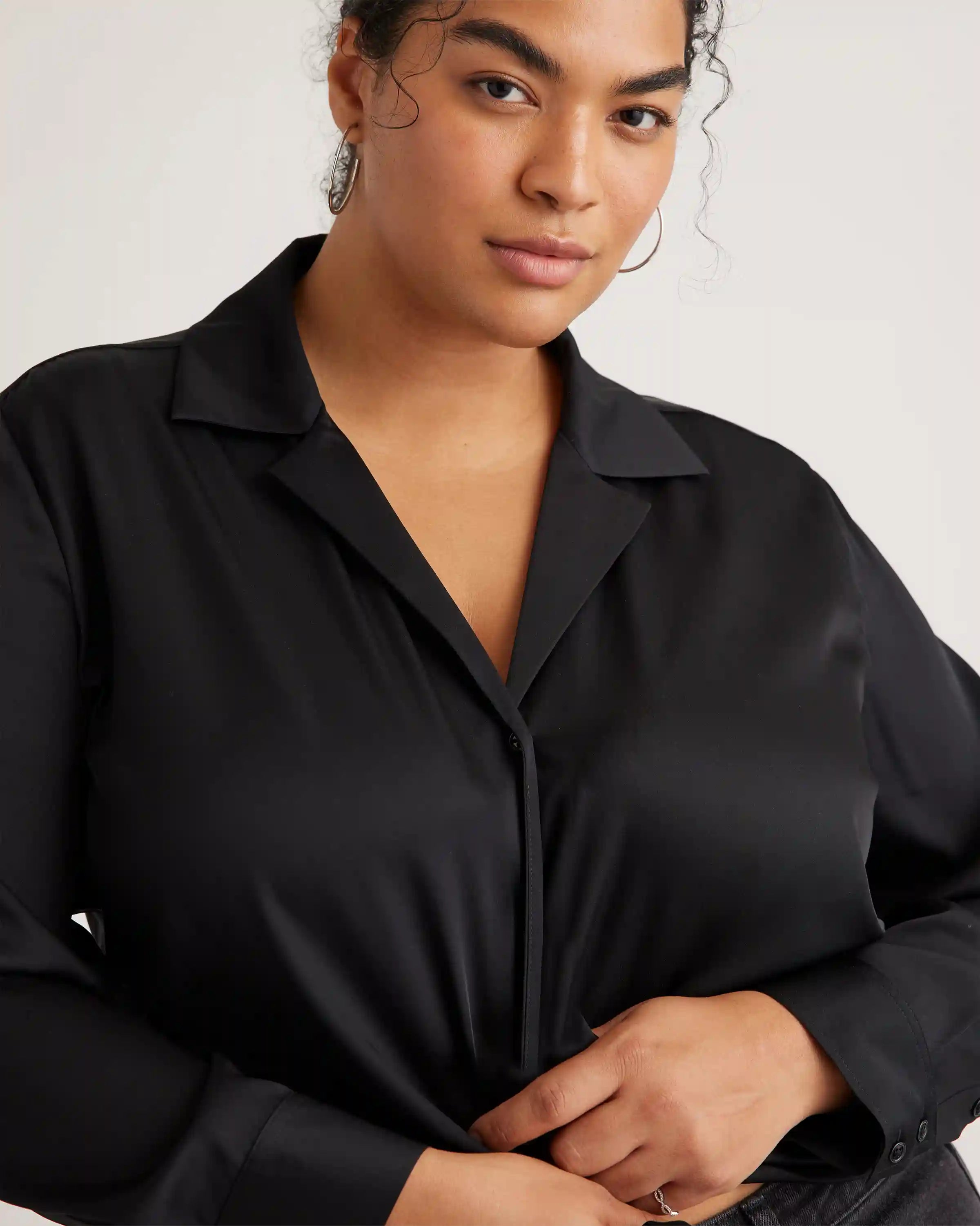 Washable Stretch Silk Notch Collar Blouse