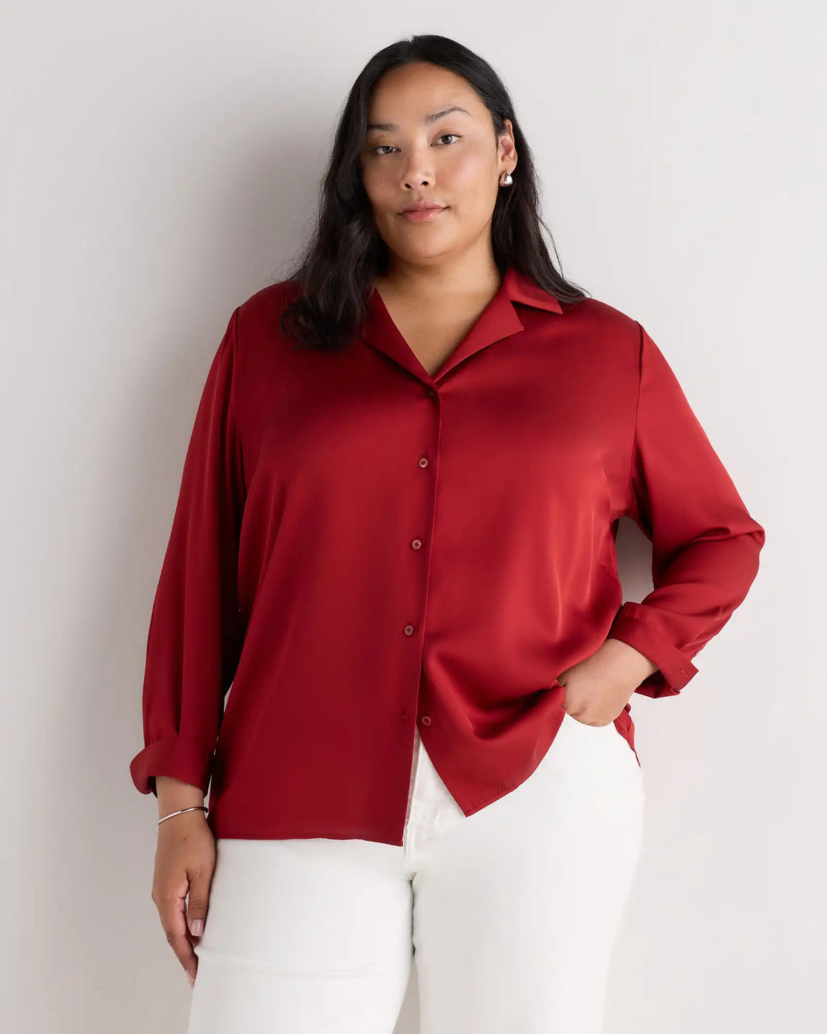 Washable Stretch Silk Notch Collar Blouse
