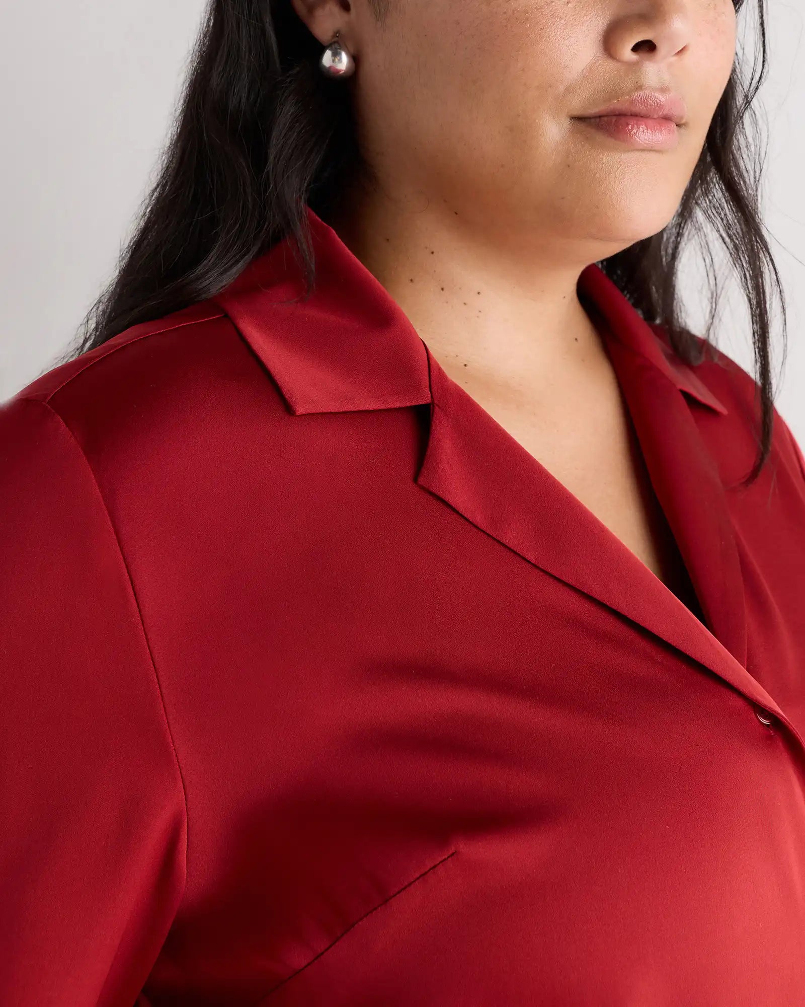 Washable Stretch Silk Notch Collar Blouse