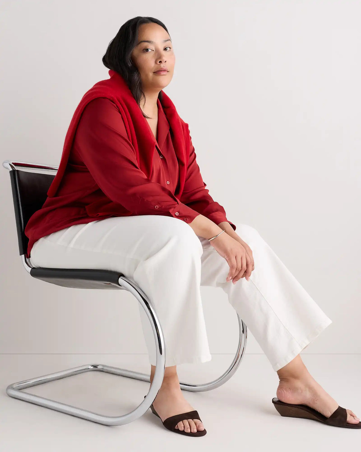 Washable Stretch Silk Notch Collar Blouse