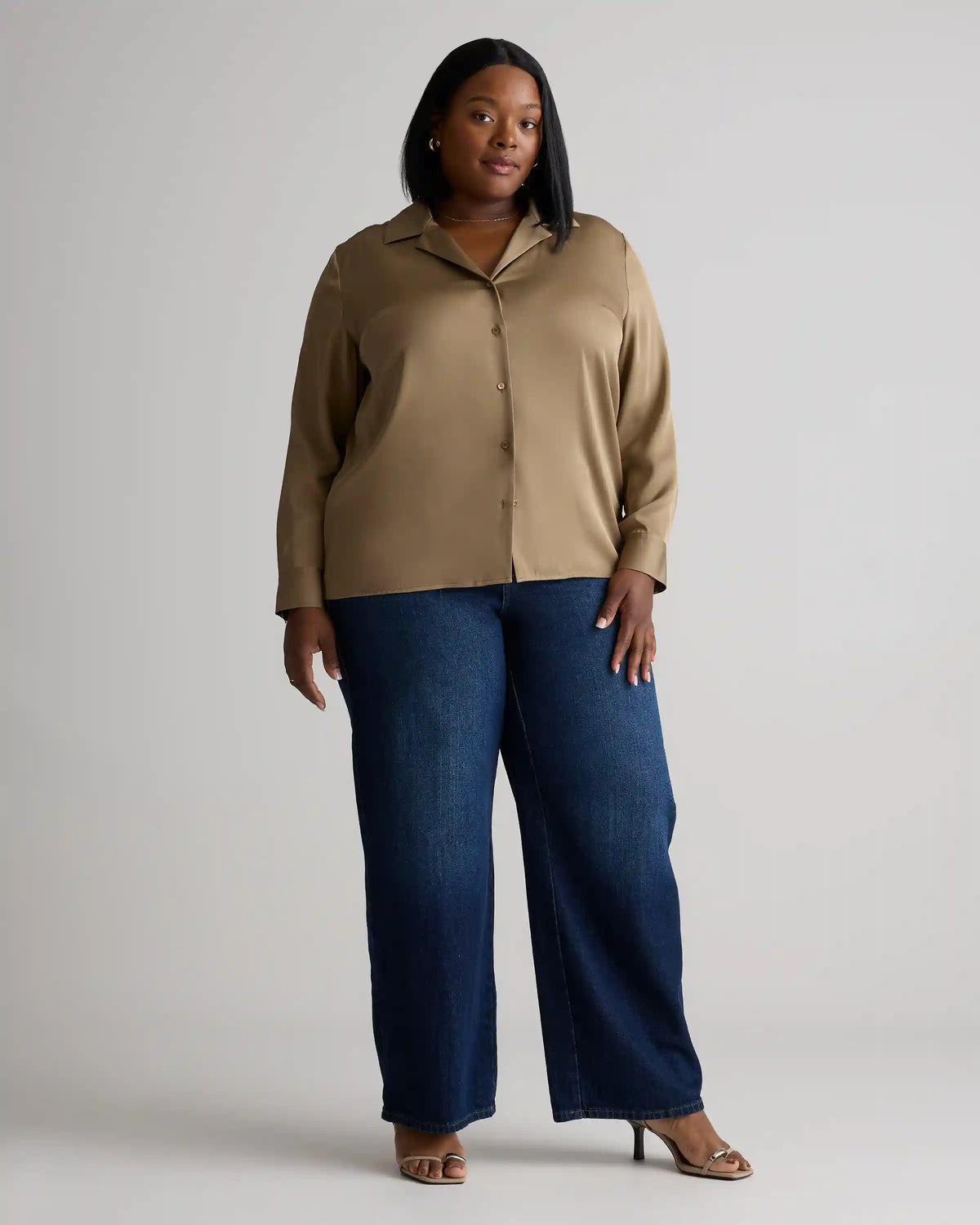 Washable Stretch Silk Notch Collar Blouse