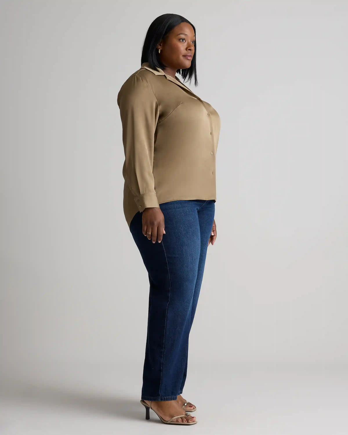 Washable Stretch Silk Notch Collar Blouse