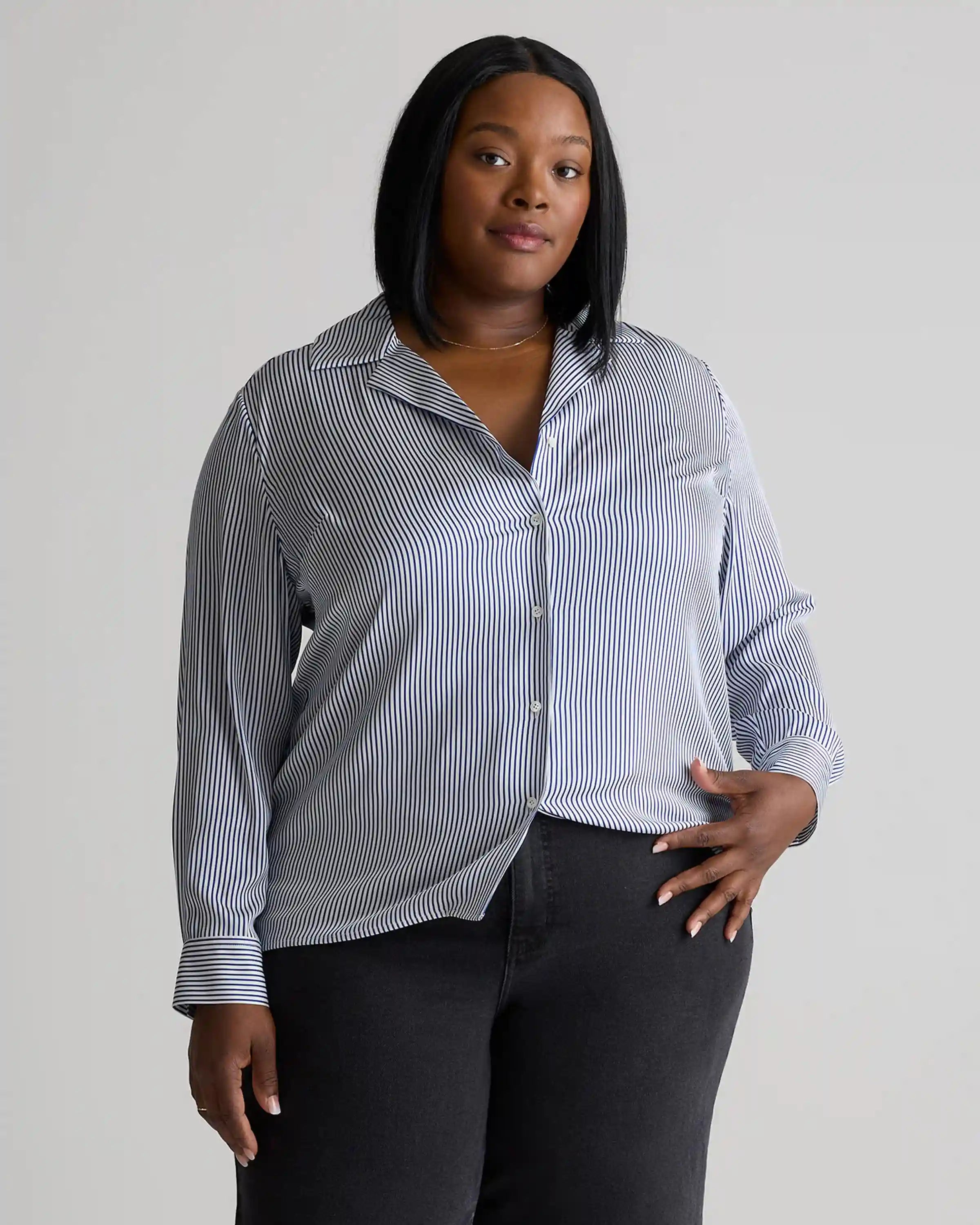 Washable Stretch Silk Notch Collar Blouse