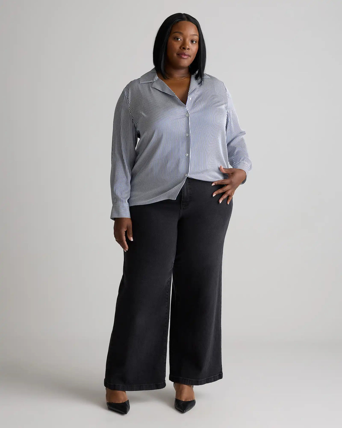 Washable Stretch Silk Notch Collar Blouse