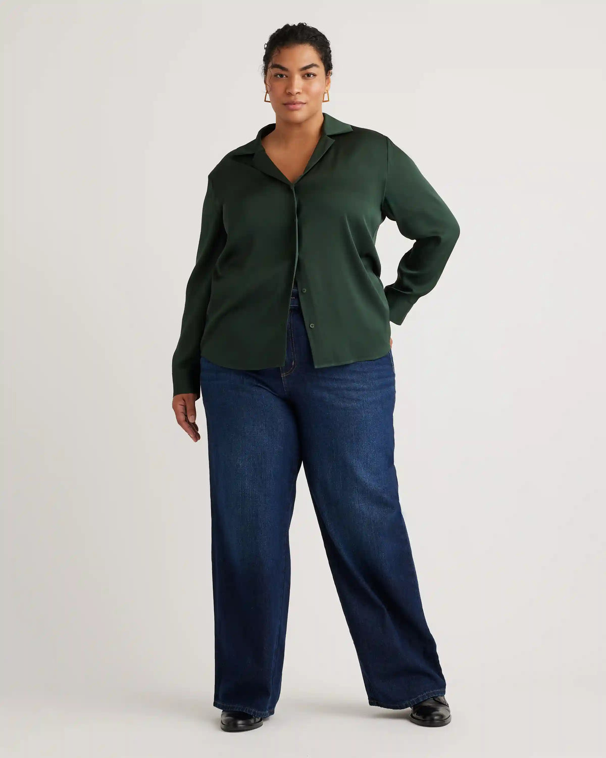 Washable Stretch Silk Notch Collar Blouse
