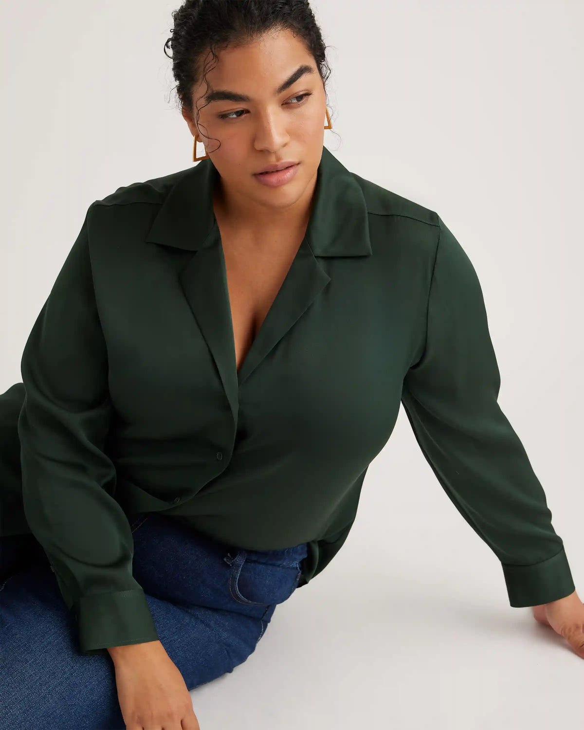 Washable Stretch Silk Notch Collar Blouse