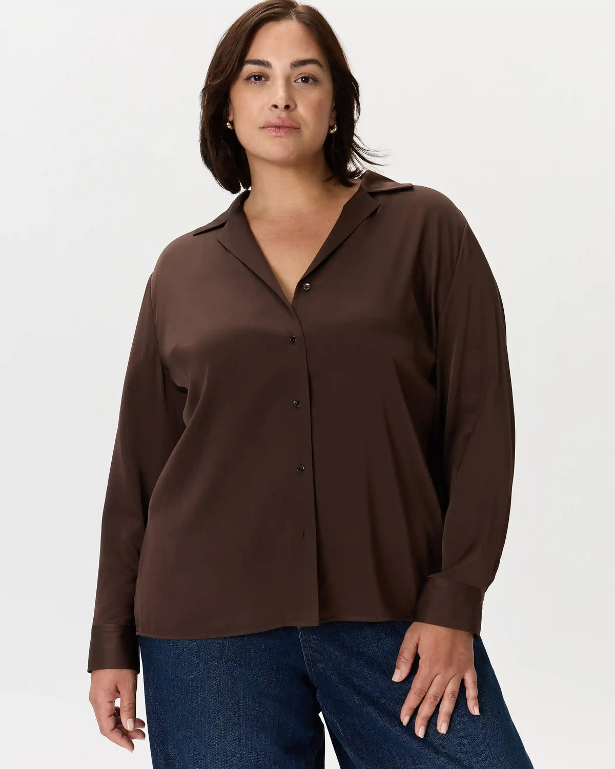 Washable Stretch Silk Notch Collar Blouse
