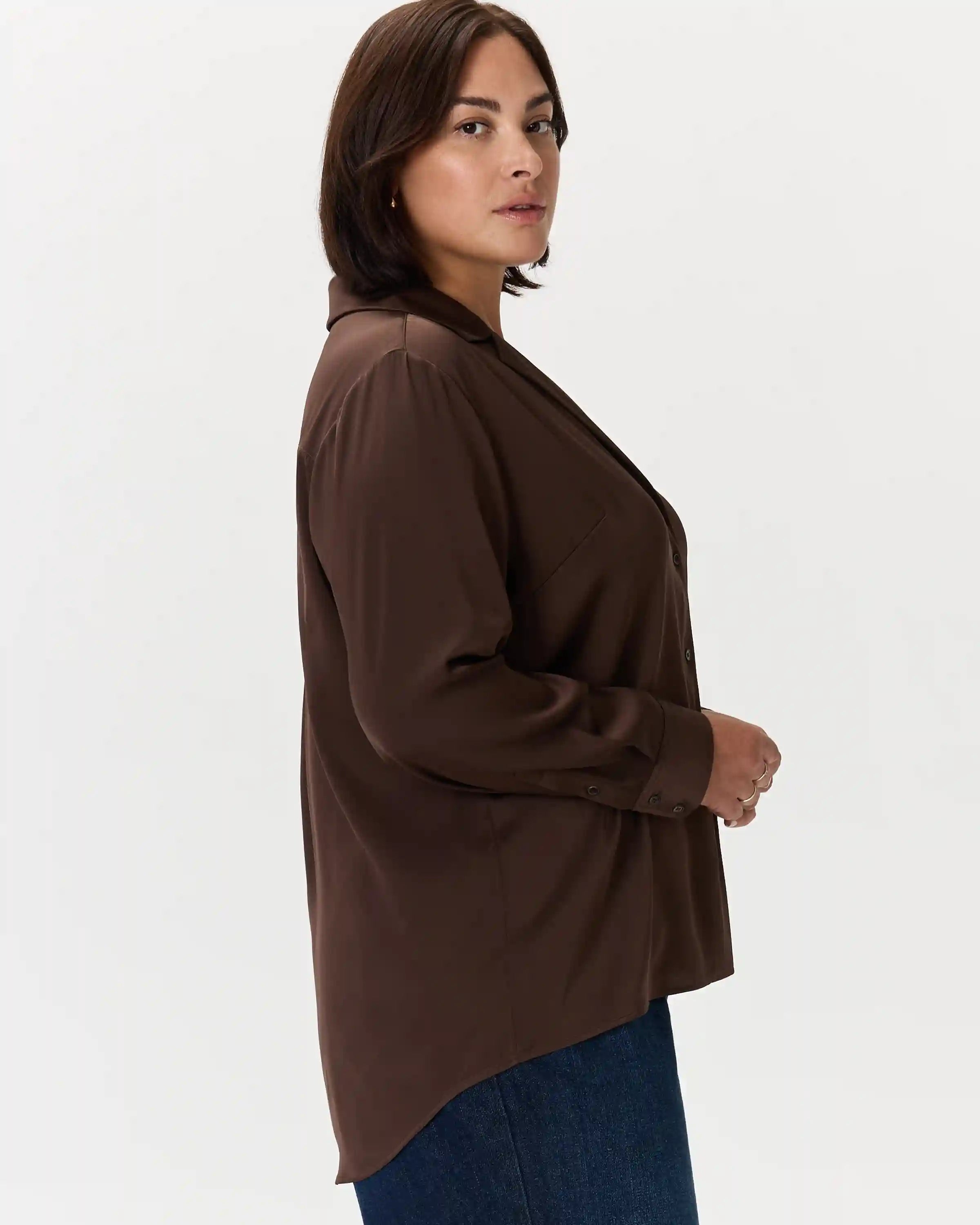 Washable Stretch Silk Notch Collar Blouse